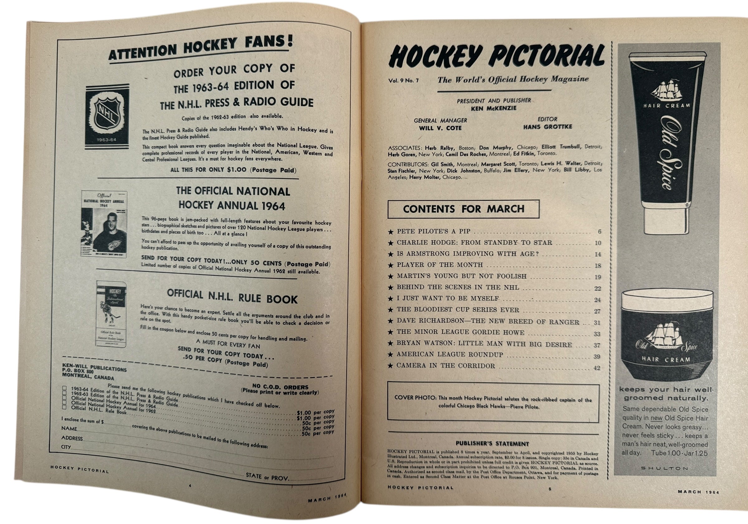 1964 Hockey Pictorial – Pierre Pilote Chicago Black Hawks Cover