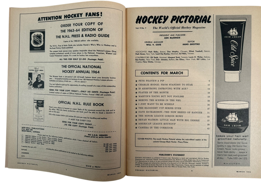1964 Hockey Pictorial – Pierre Pilote Chicago Black Hawks Cover