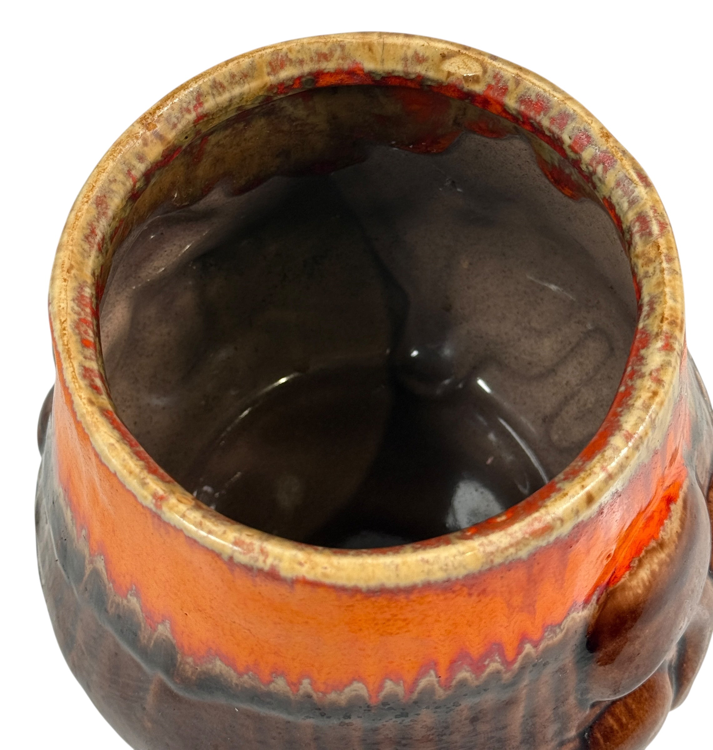 Vintage 1970s Mushroom Canister – 8½” Ceramic Jar – Retro Orange & Brown Drip Glaze