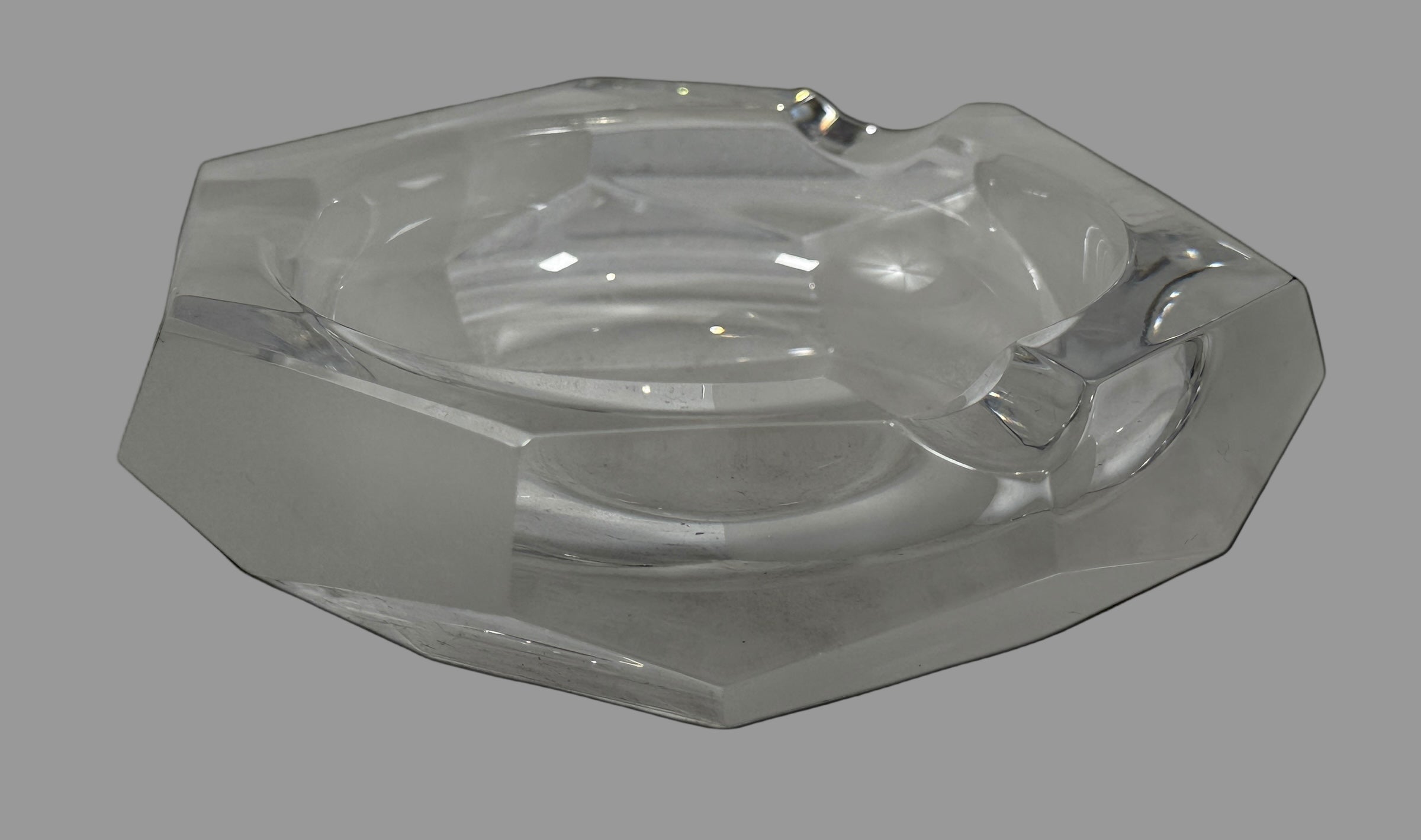 Vintage Faceted Crystal Ashtray – Octagonal Clear & Frosted Design