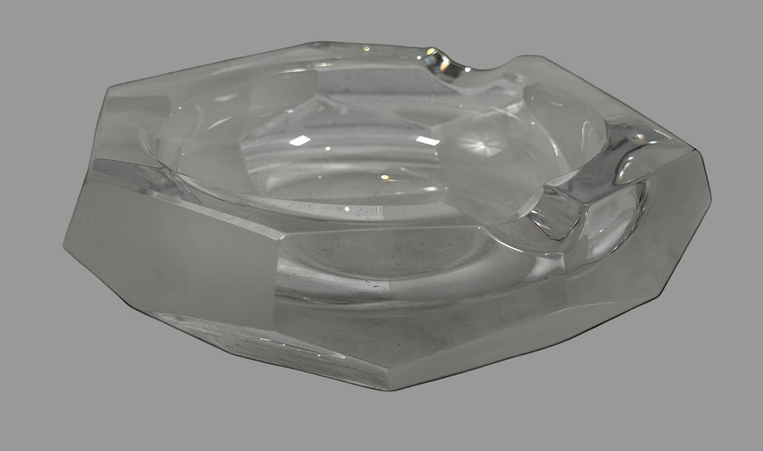 Vintage Faceted Crystal Ashtray – Octagonal Clear & Frosted Design