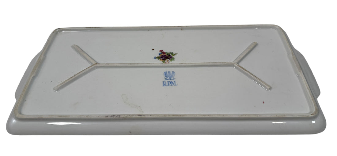 Vintage German Porcelain Serving Tray – R.P.M. Gilt Floral Handles