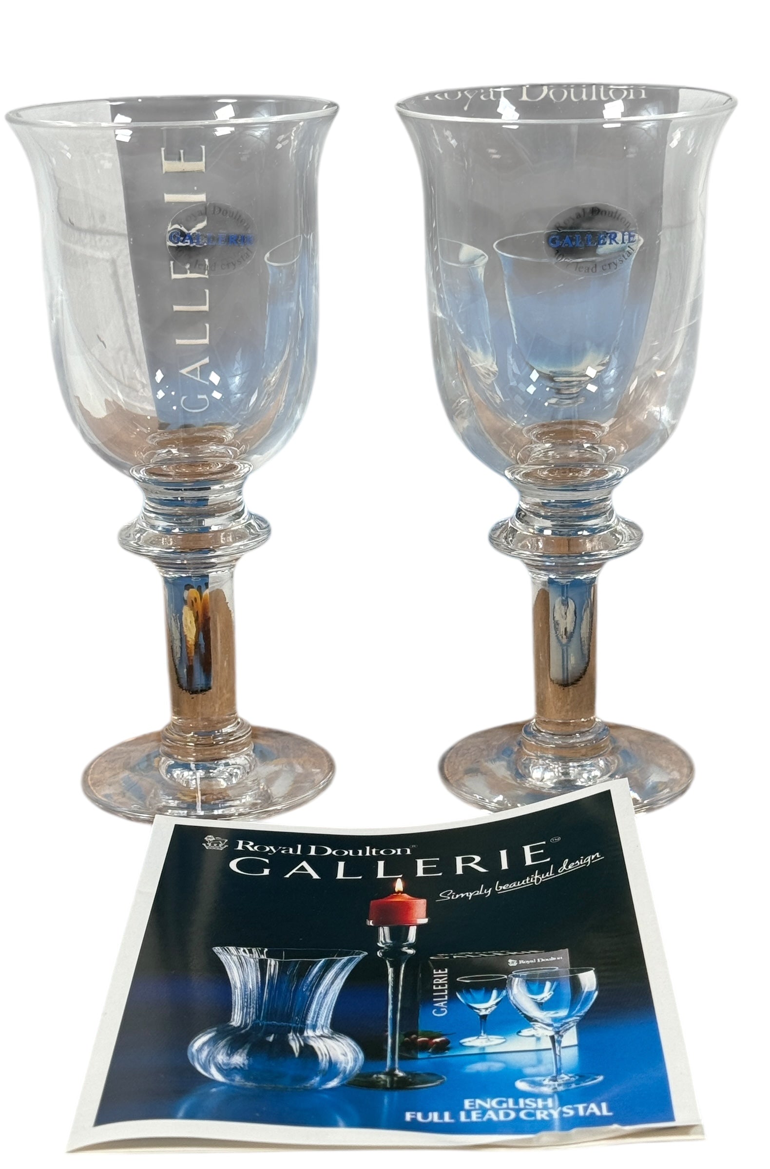 Boxed Pair, Royal Doulton Gallerie Crystal Goblets, Wine, Water, Cocktail, NIB
