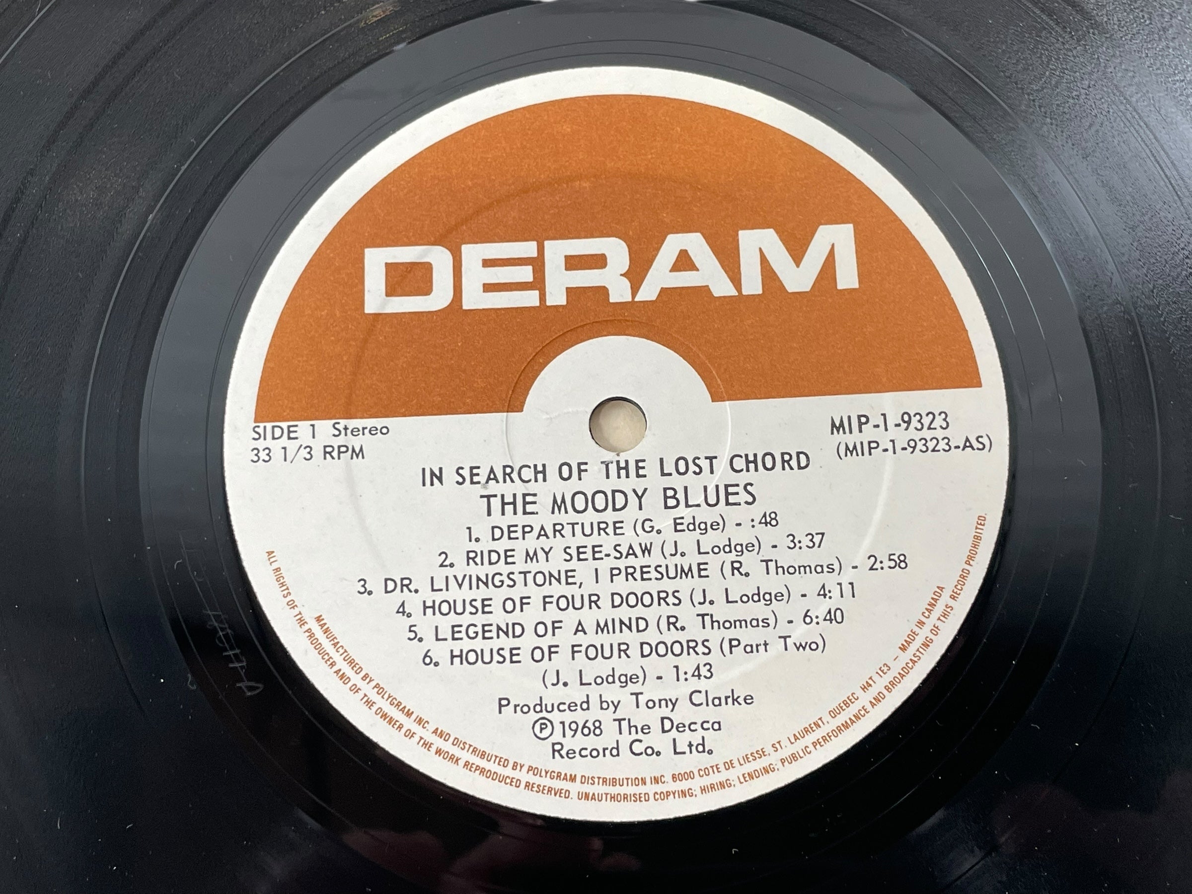 The Moody Blues – À la recherche de l'accord perdu (Pressage canadien 1968, Deram MIP-1-9323,