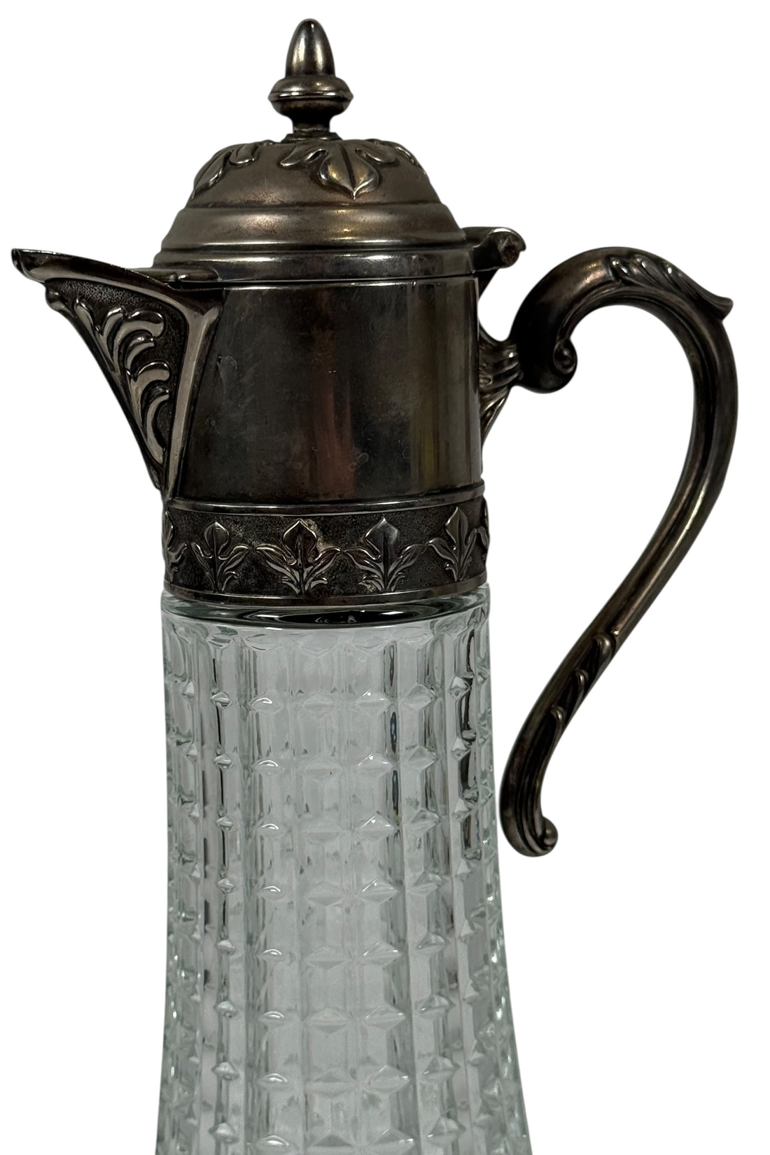 Pichet Chill It Claret des années 1960 – Verre matelassé et couvercle plaqué argent