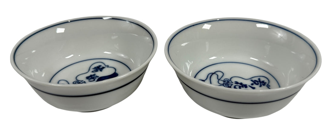Set of 5 Japanese Blue & White Porcelain Rice Bowls