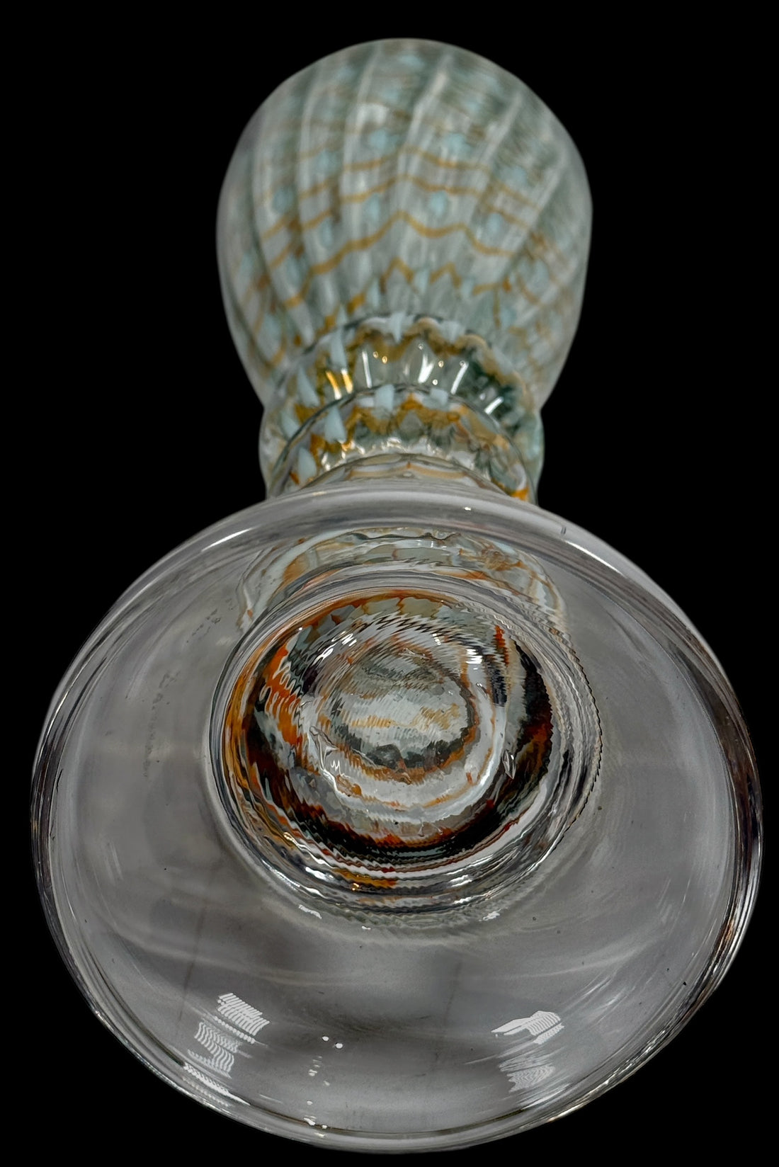 Large 15.5” Murano-Style Art Glass Vase – Gold & Enamel Optic Ribbed – Handblown Studio Glass