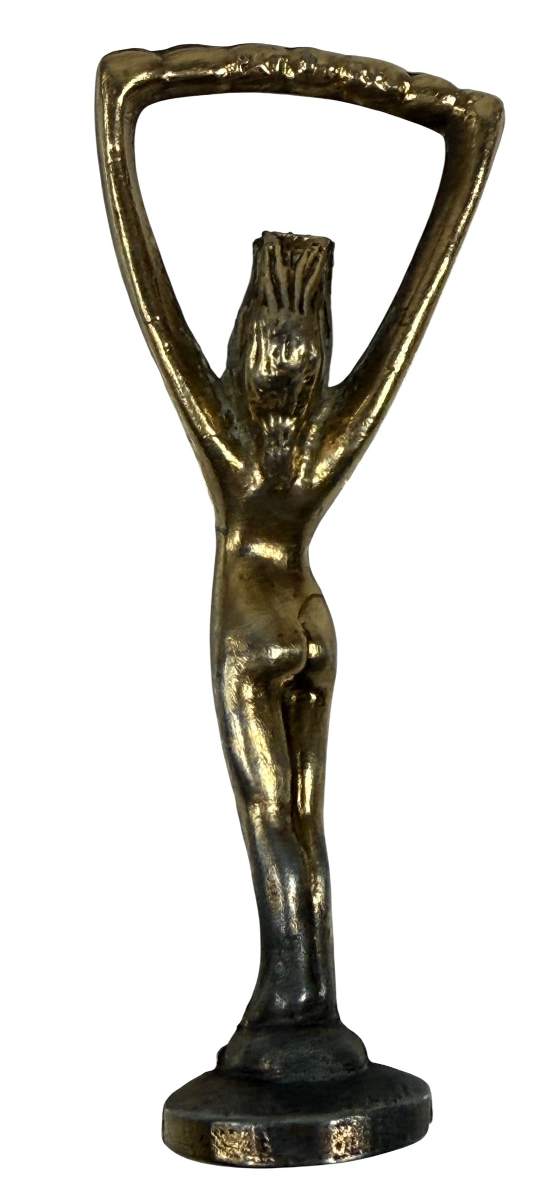 Décapsuleur en laiton du milieu du siècle, souvenir de femme nue, fabriqué au Canada