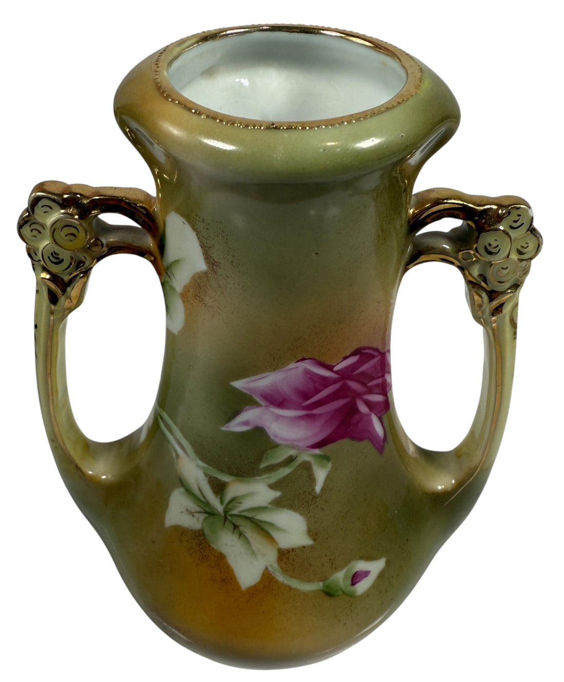 Vase antique japonais peint à la main de 20 cm, motif feuille d'érable, roses dorées