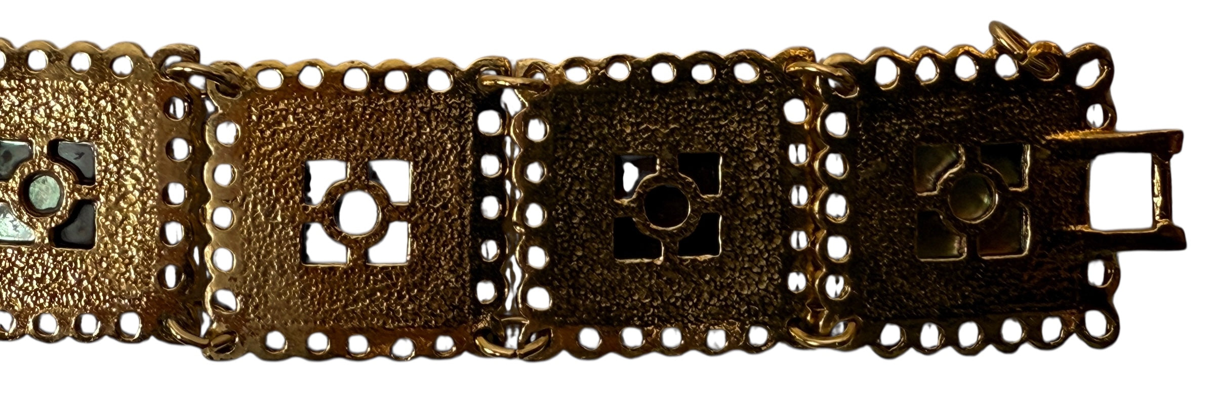 Vintage Gold-Tone Bracelet – Shell Inlay, Ornate Panels, 1960s