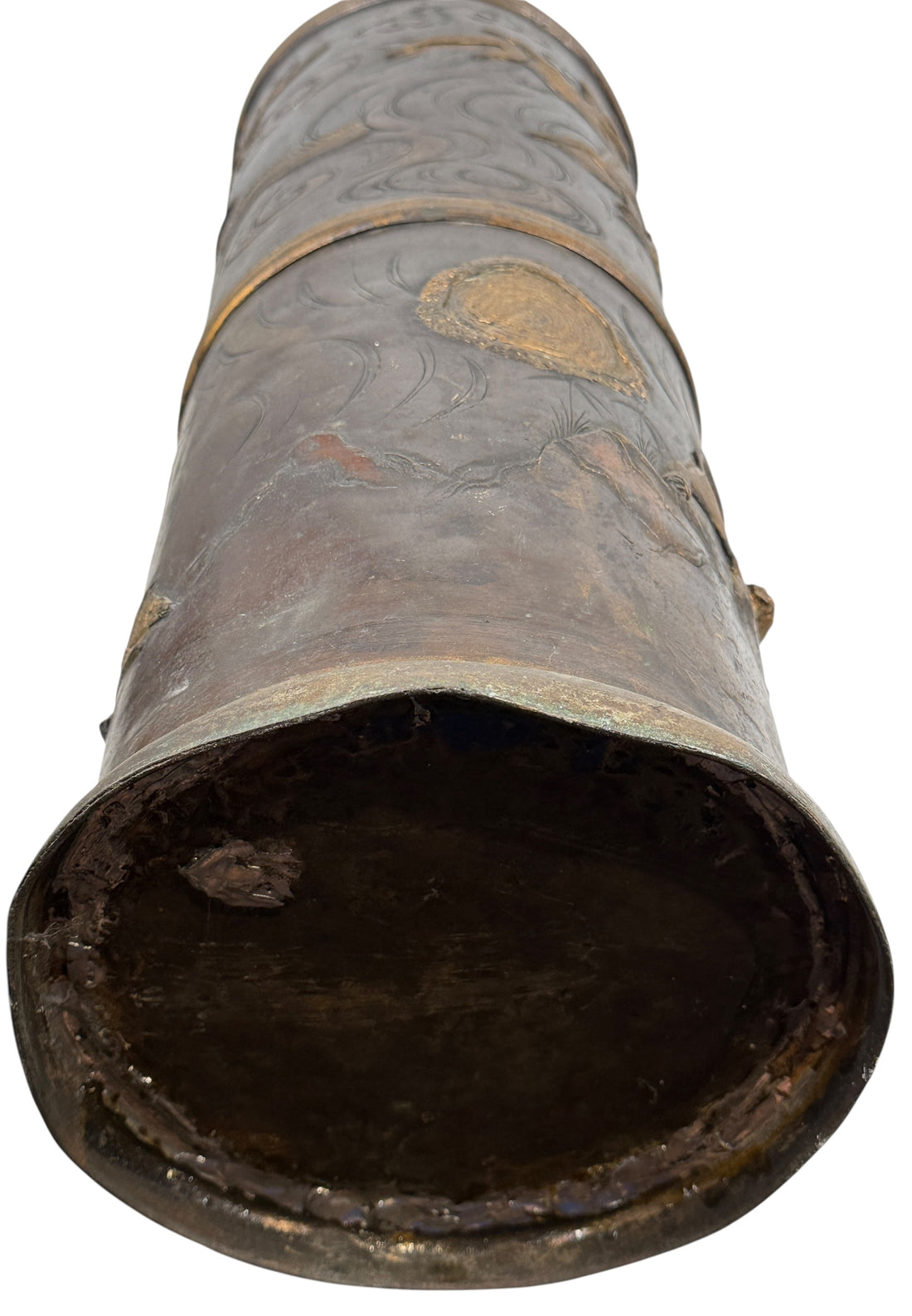 Porte-parapluie dragon chinois en bronze du milieu du siècle – Relief doré