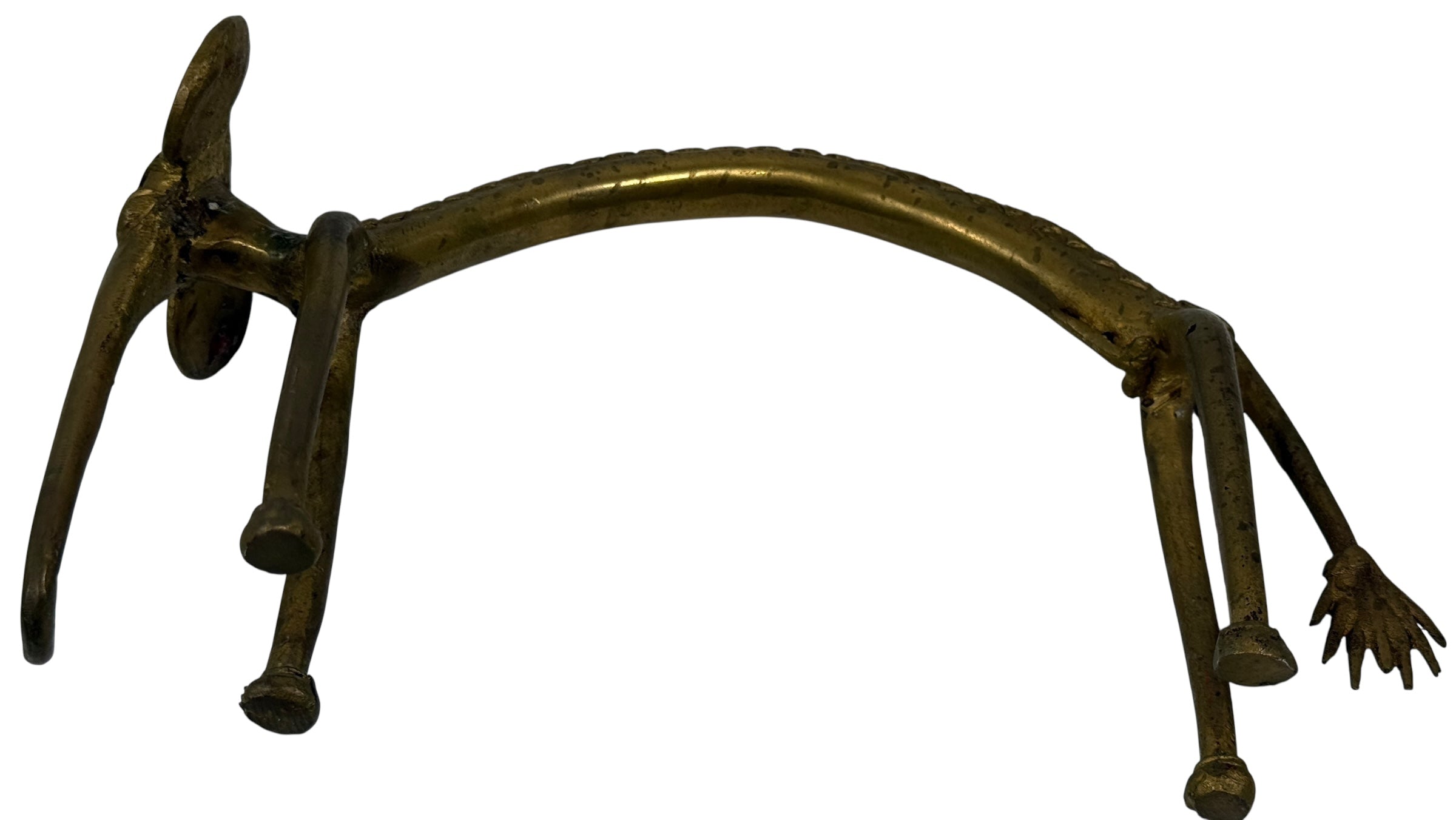 Sculpture d'éléphant vintage en laiton massif – Dhokra tribal, fonte à la cire perdue, forme lourde et arquée