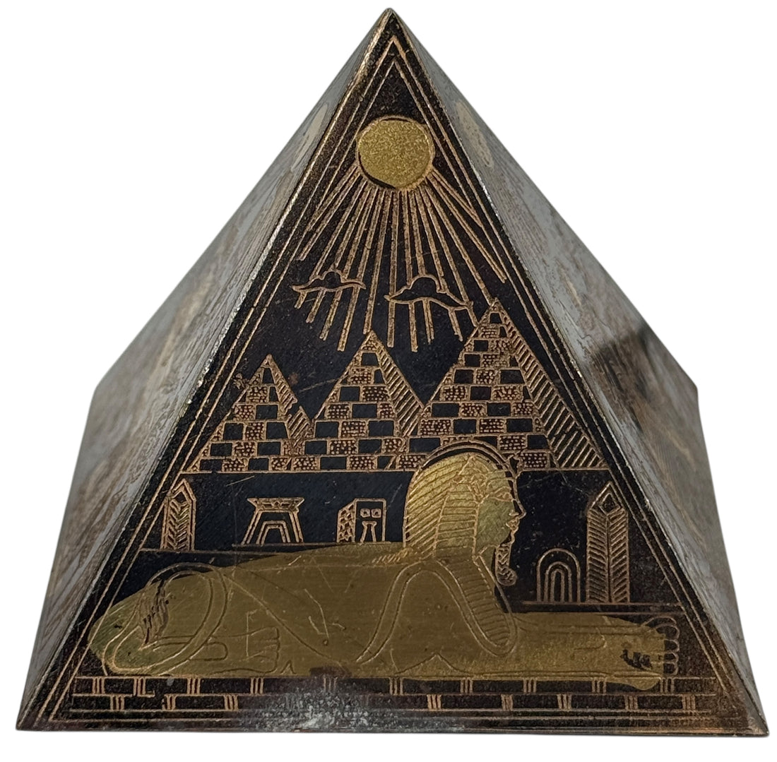 Set of 3 Etched Egyptian Pyramids Ornament Metal Desk decor Vintage