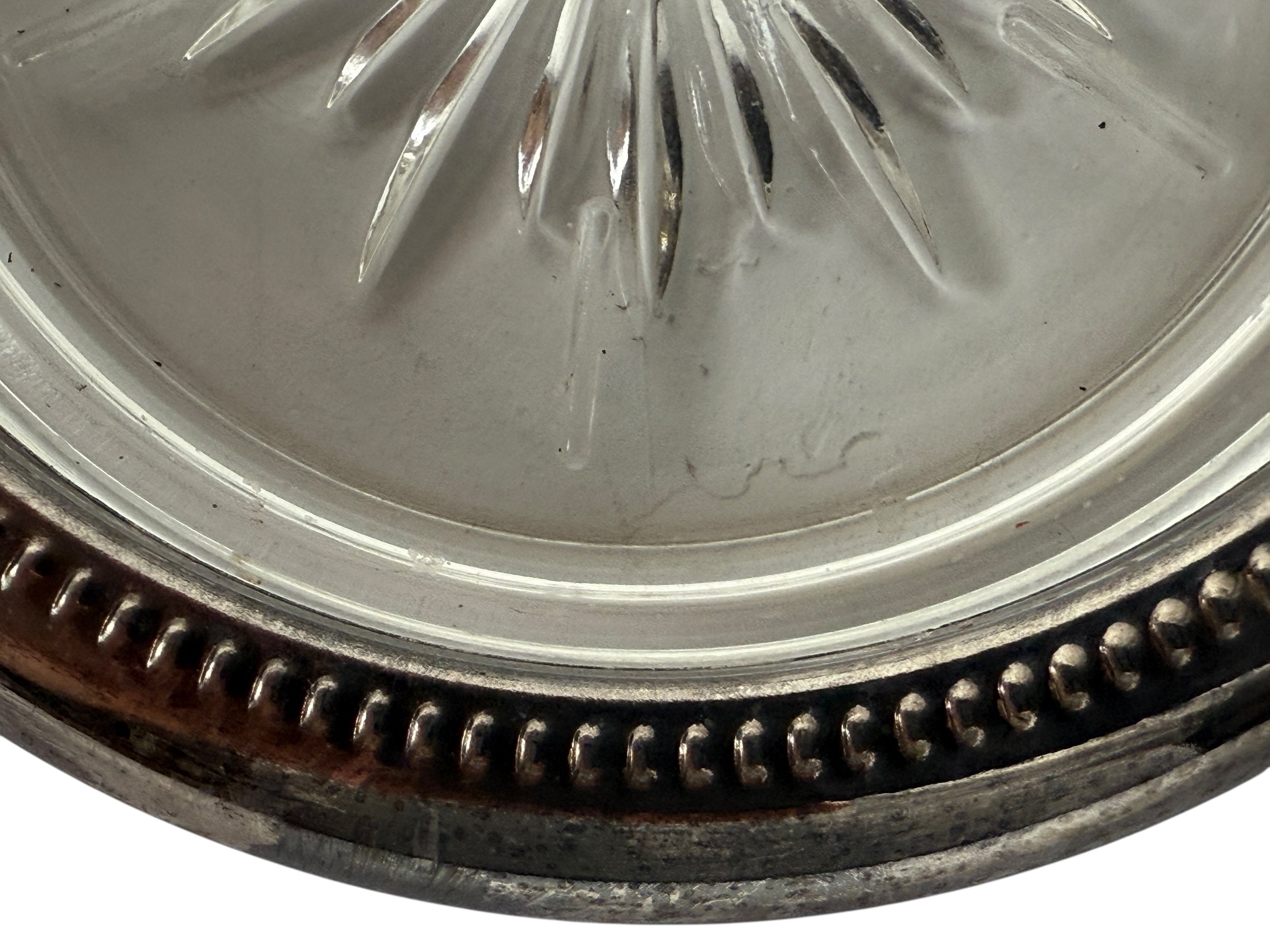 4 Vintage Leonard Old Crystal Glass Drink Coasters Made In Italy Silver Plated