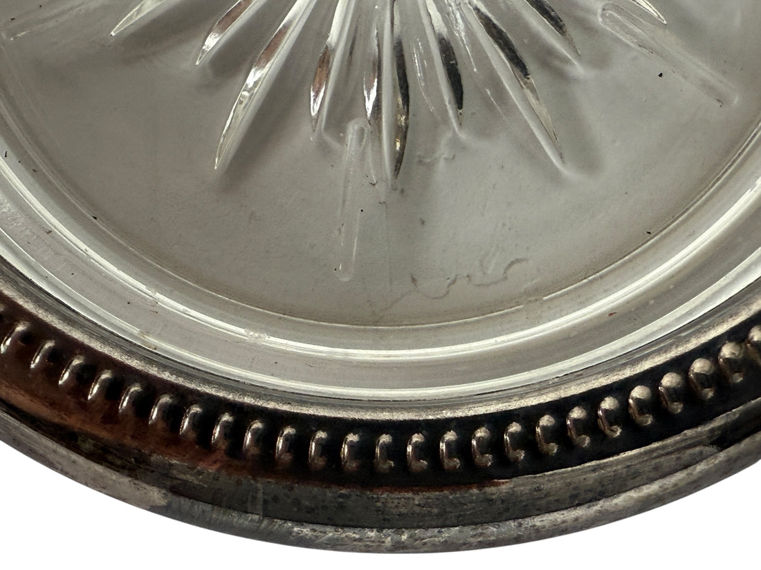 4 Vintage Leonard Old Crystal Glass Drink Coasters Made In Italy Silver Plated