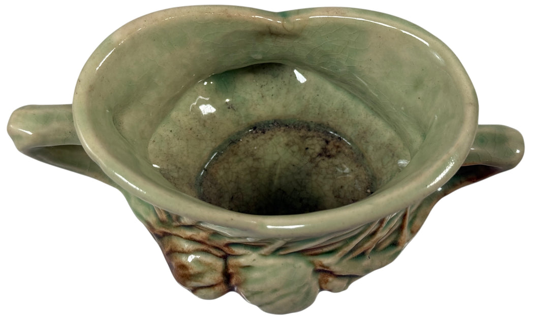 Pot à crème et sucrier McCoy en forme de pomme de pin des années 1940 – Vert-brun