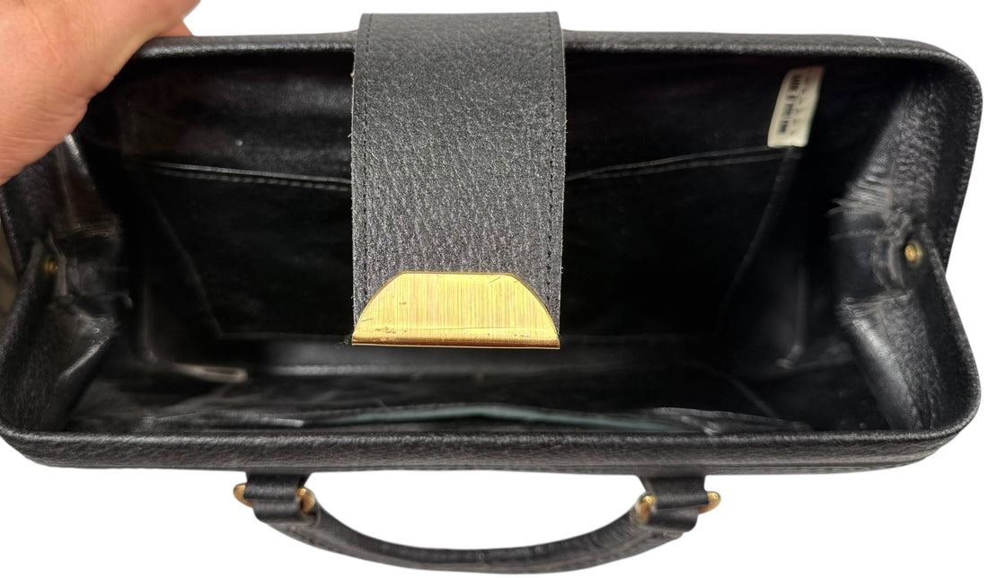 Sac de médecin vintage Almedic en cuir noir – Fermoir en laiton