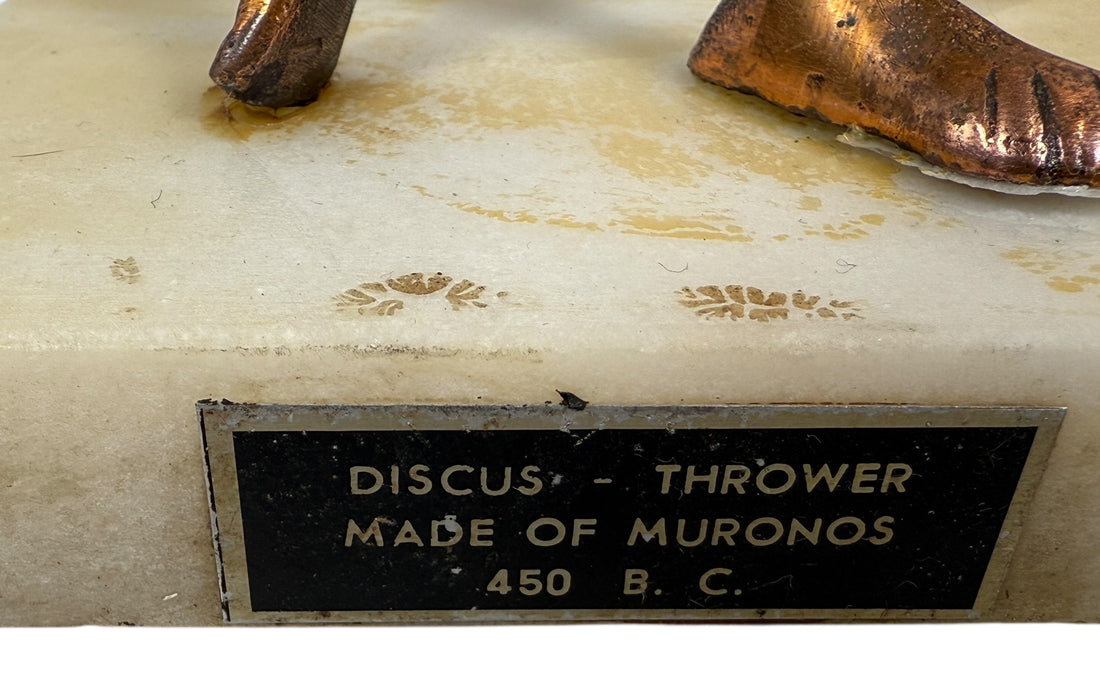 Statue de lanceur de disque grec vintage – Finition bronze sur marbre – (années 1950-1970)