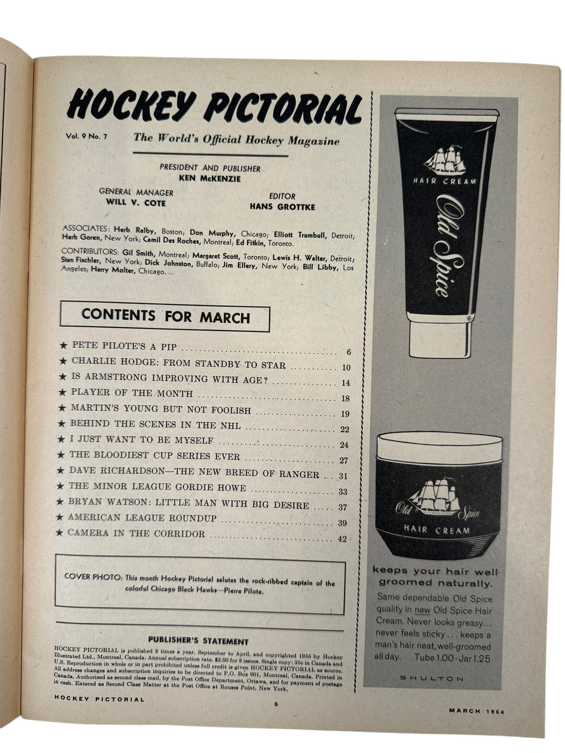 1964 Hockey Pictorial – Pierre Pilote Chicago Black Hawks Cover