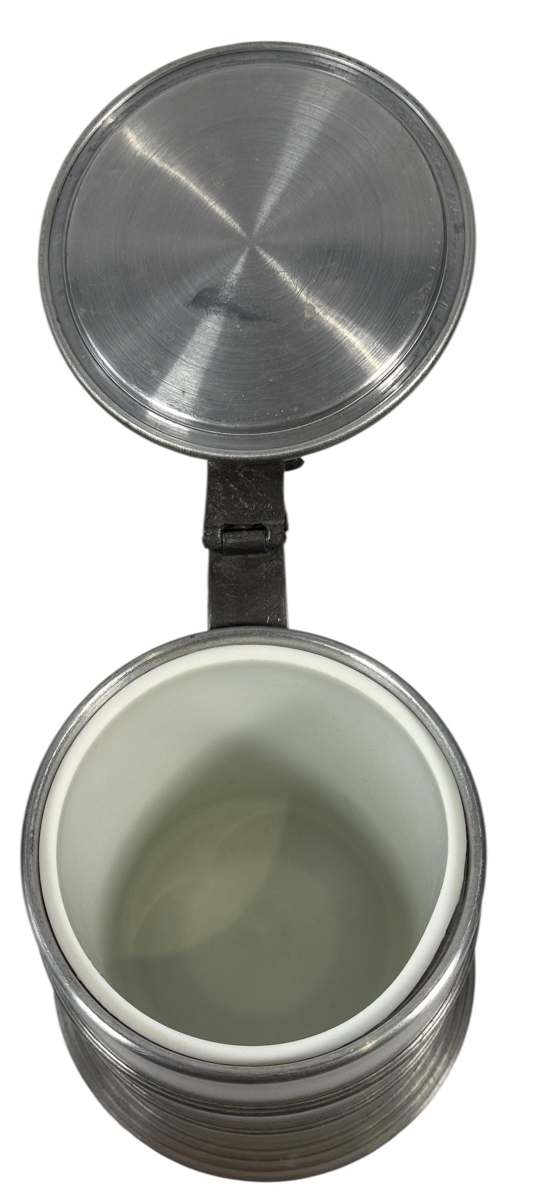 Chope à bière vintage en étain – Chope à couvercle et doublure en céramique, Hong Kong