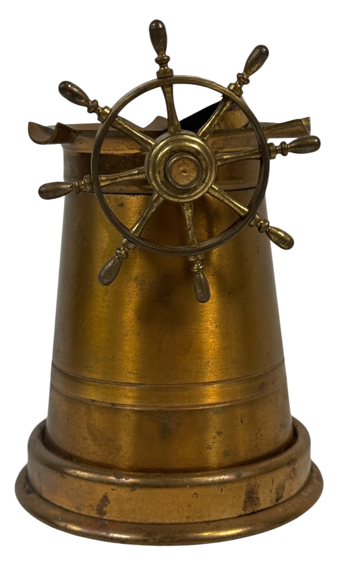 Cendrier vintage en laiton en forme de roue de bateau – Plateau rotatif nautique