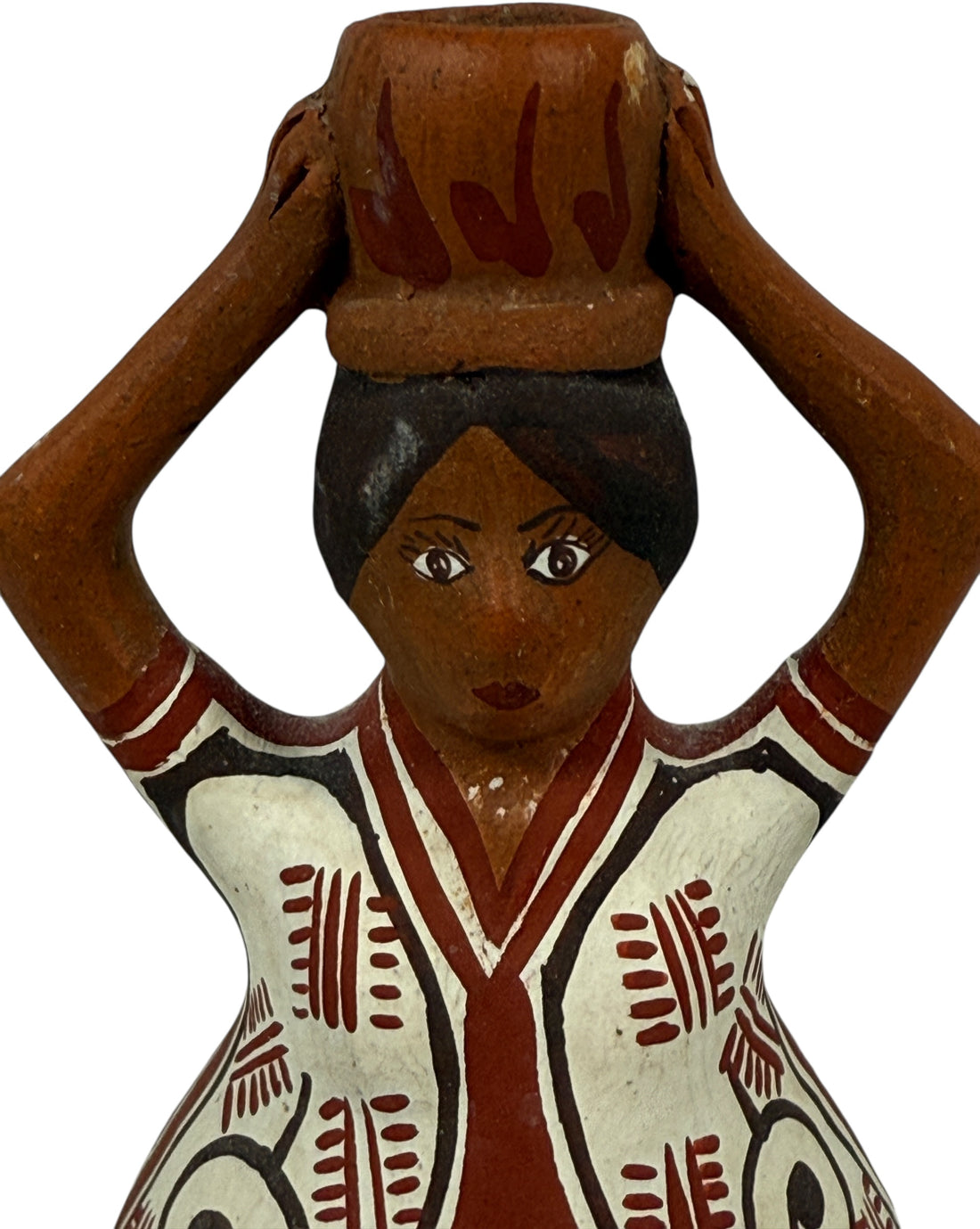 Figurine en poterie folklorique artisanale – Barro Guiboreño Loera Venezuela 1986 – Femme avec pot de 12,7 cm