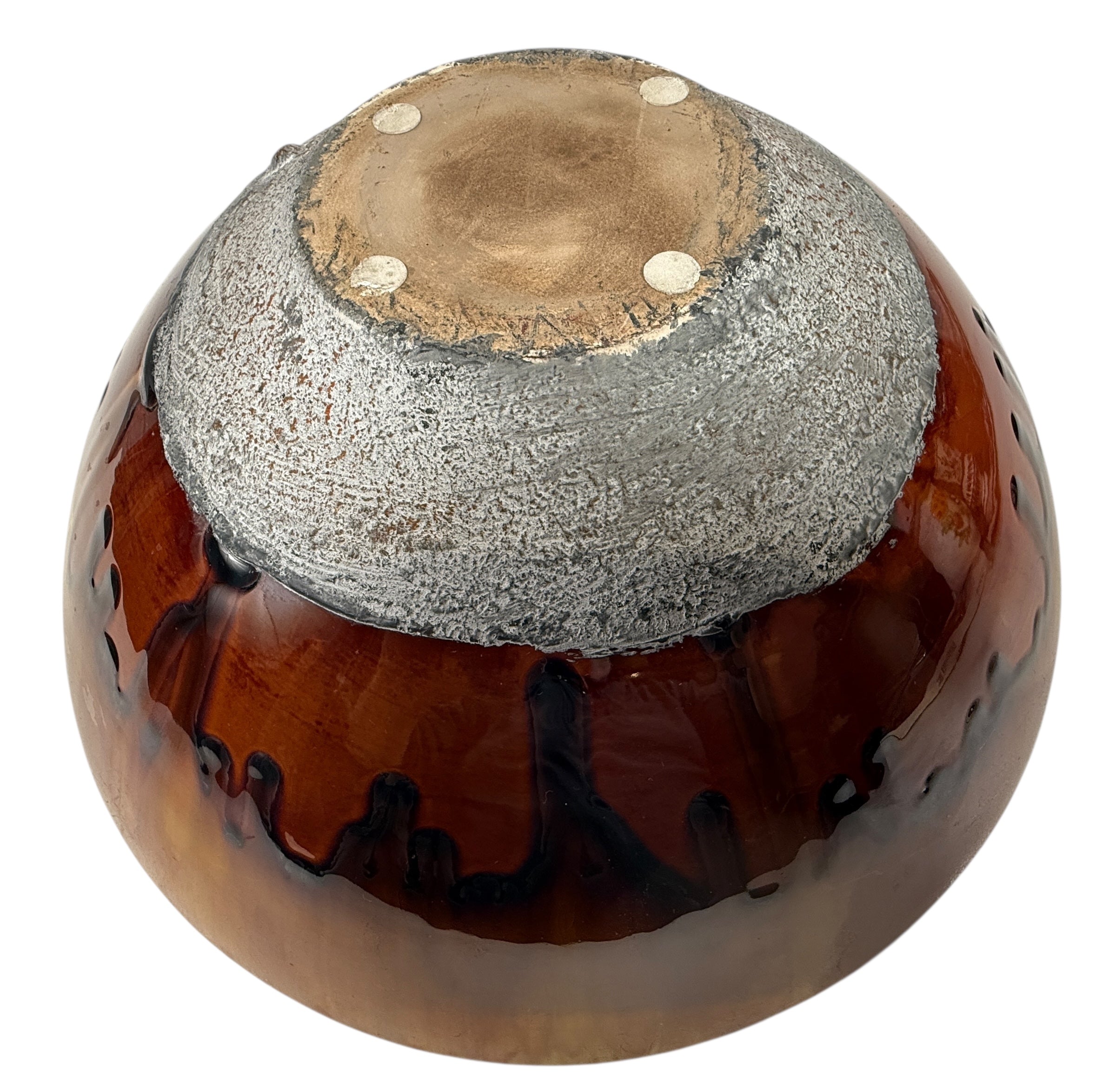 Large 12” Drip-Glaze Pottery Bowl – Amber & Espresso Mid-Century Style