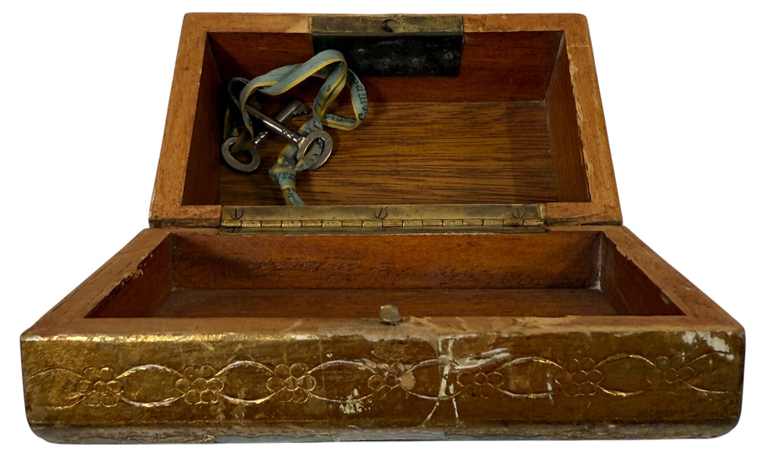 Vintage Florentine Gilt Wood Jewelry Box – “Le Lampade” Firenze – Original Key