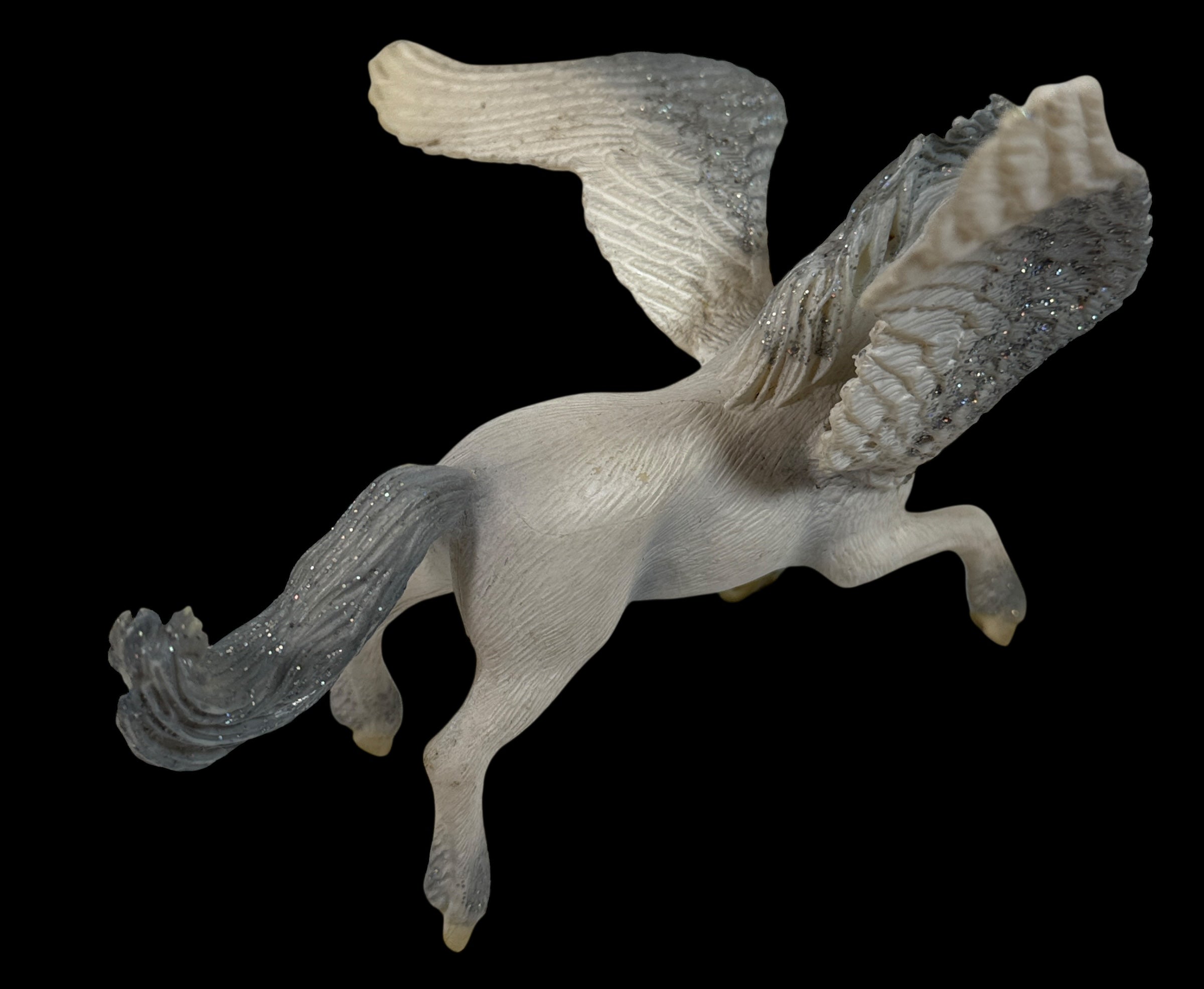 Figurine Pégase d'origine allemande – Cheval ailé à paillettes blanches