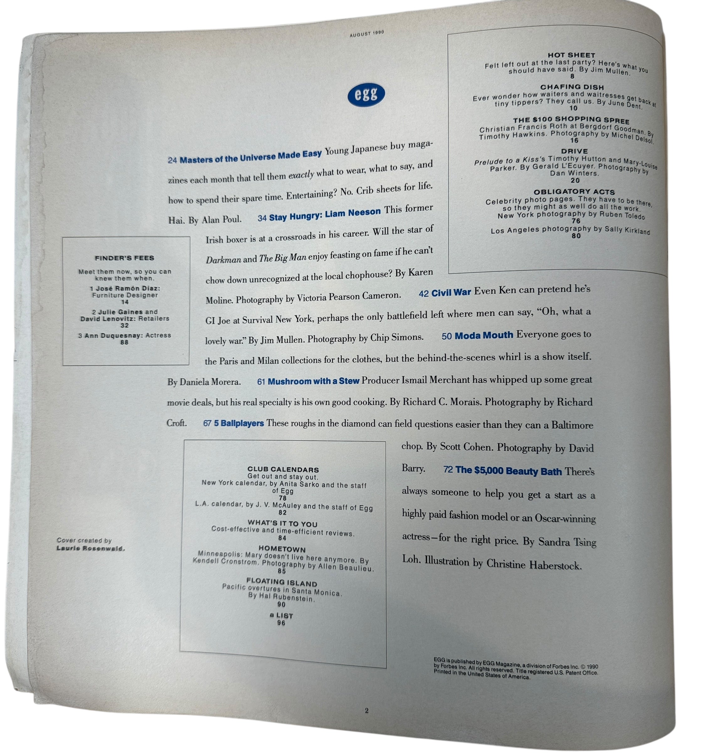 Magazine Egg, août 1990 : Liam Neeson – « Restez affamés »