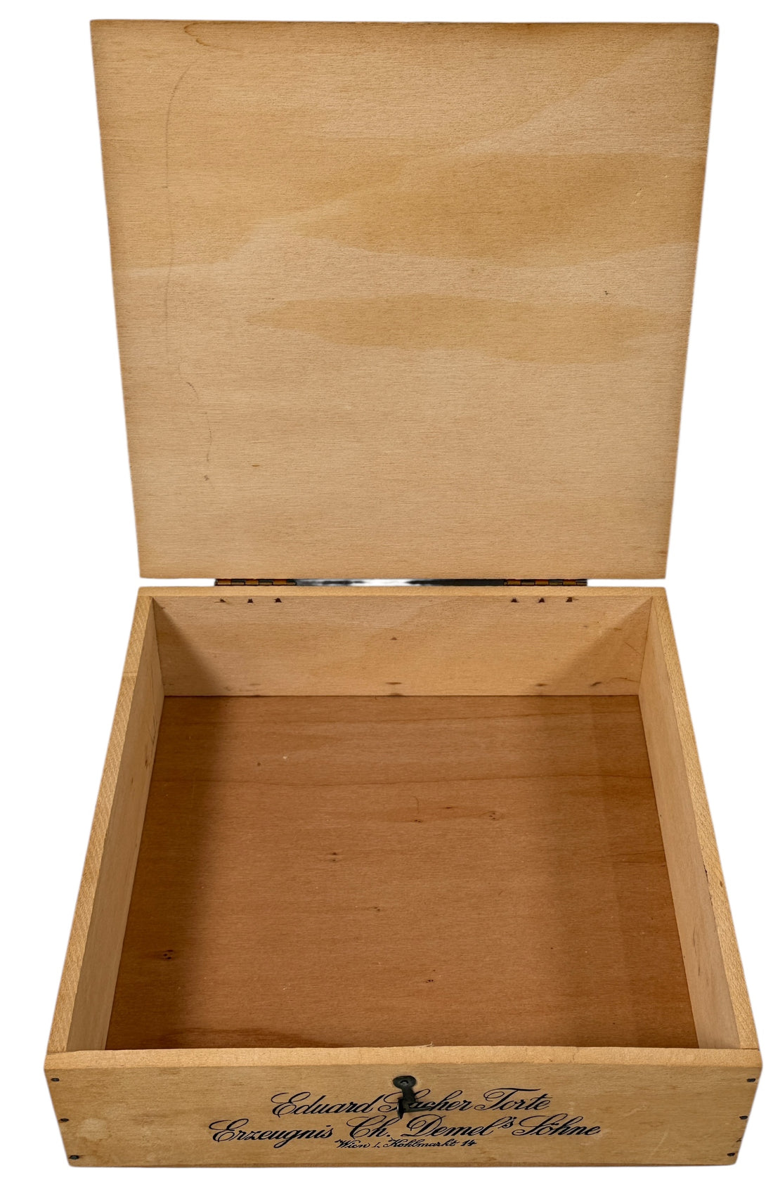 Boîte à gâteau en bois Demel Vienna Sacher Torte du début du XXe siècle