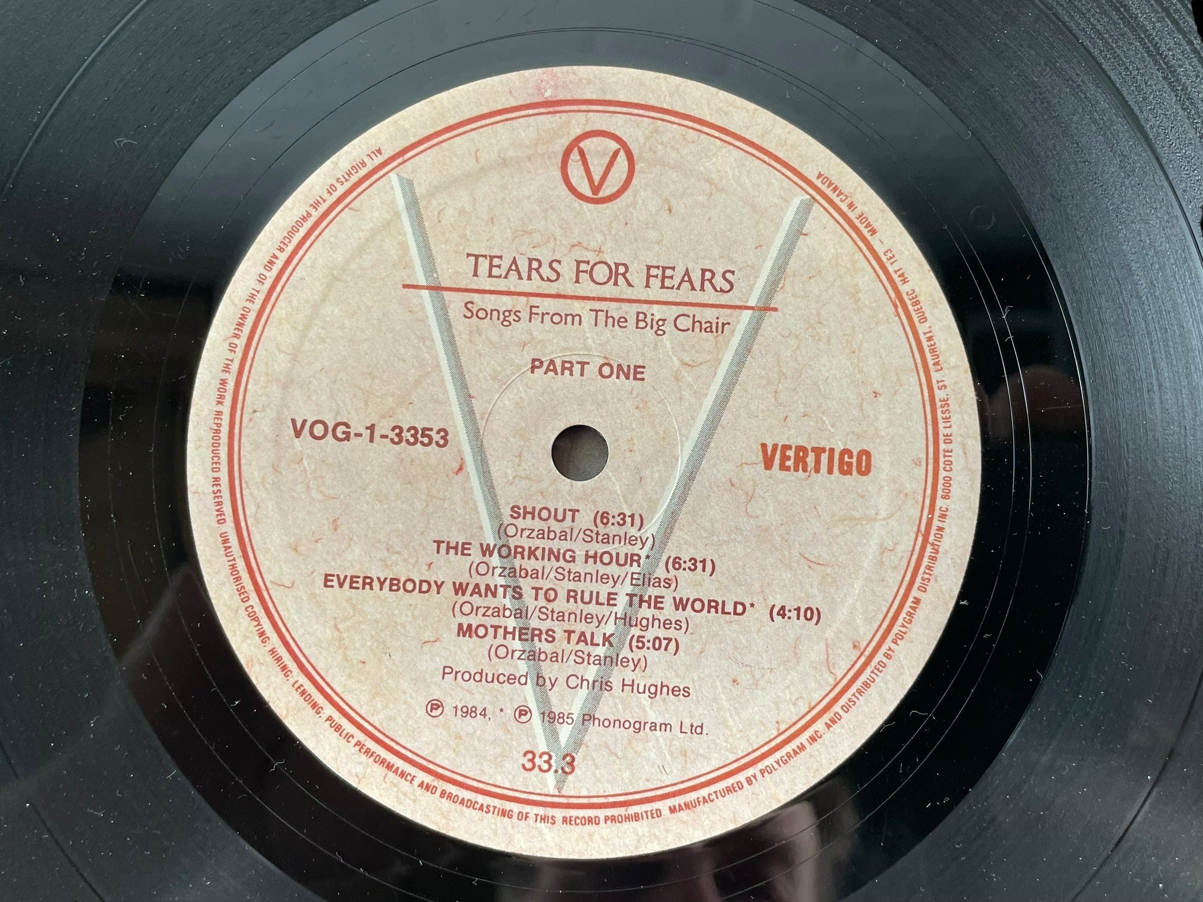 Tears for Fears – Songs from the Big Chair (LP 1985, Canada) Pochette : NM - Album NM