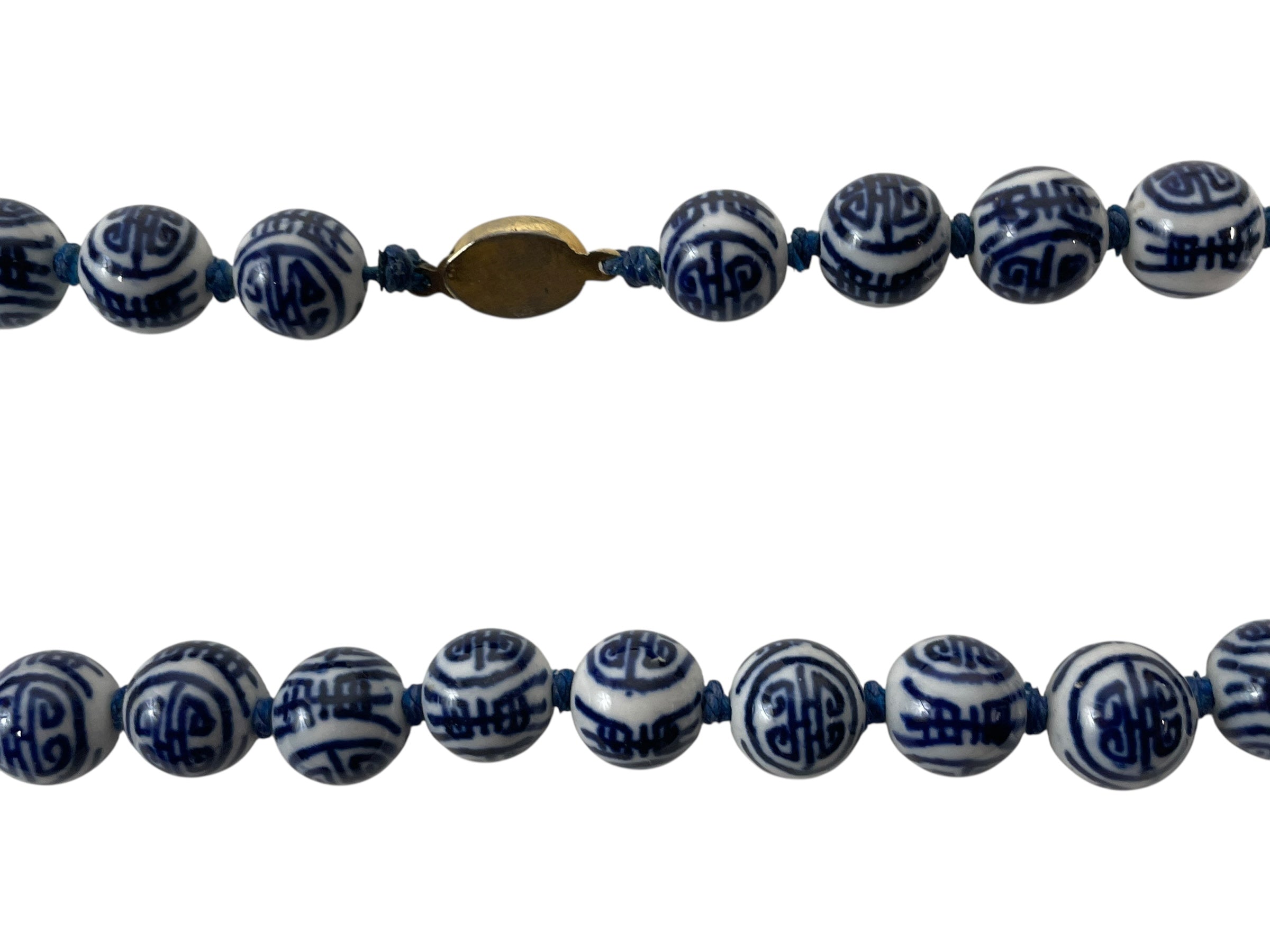 Vintage Shou Symbol Porcelain Necklace – Blue & White Beads