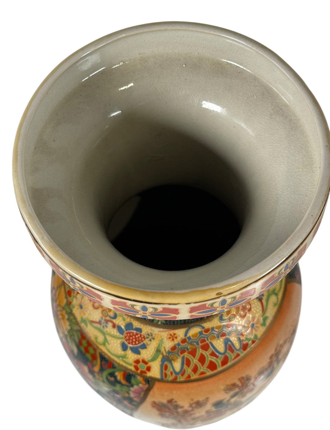 Vintage Japanese Satsuma-Style Floor Vase – Hand-Painted Birds & Florals – 20th Century