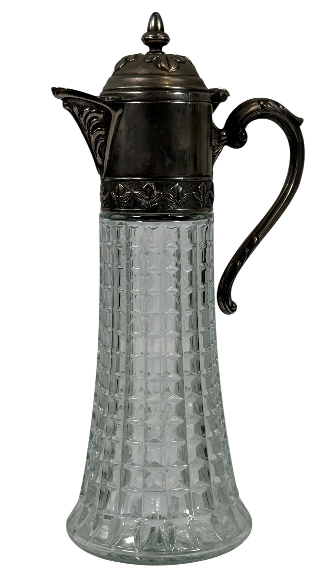 Pichet Chill It Claret des années 1960 – Verre matelassé et couvercle plaqué argent