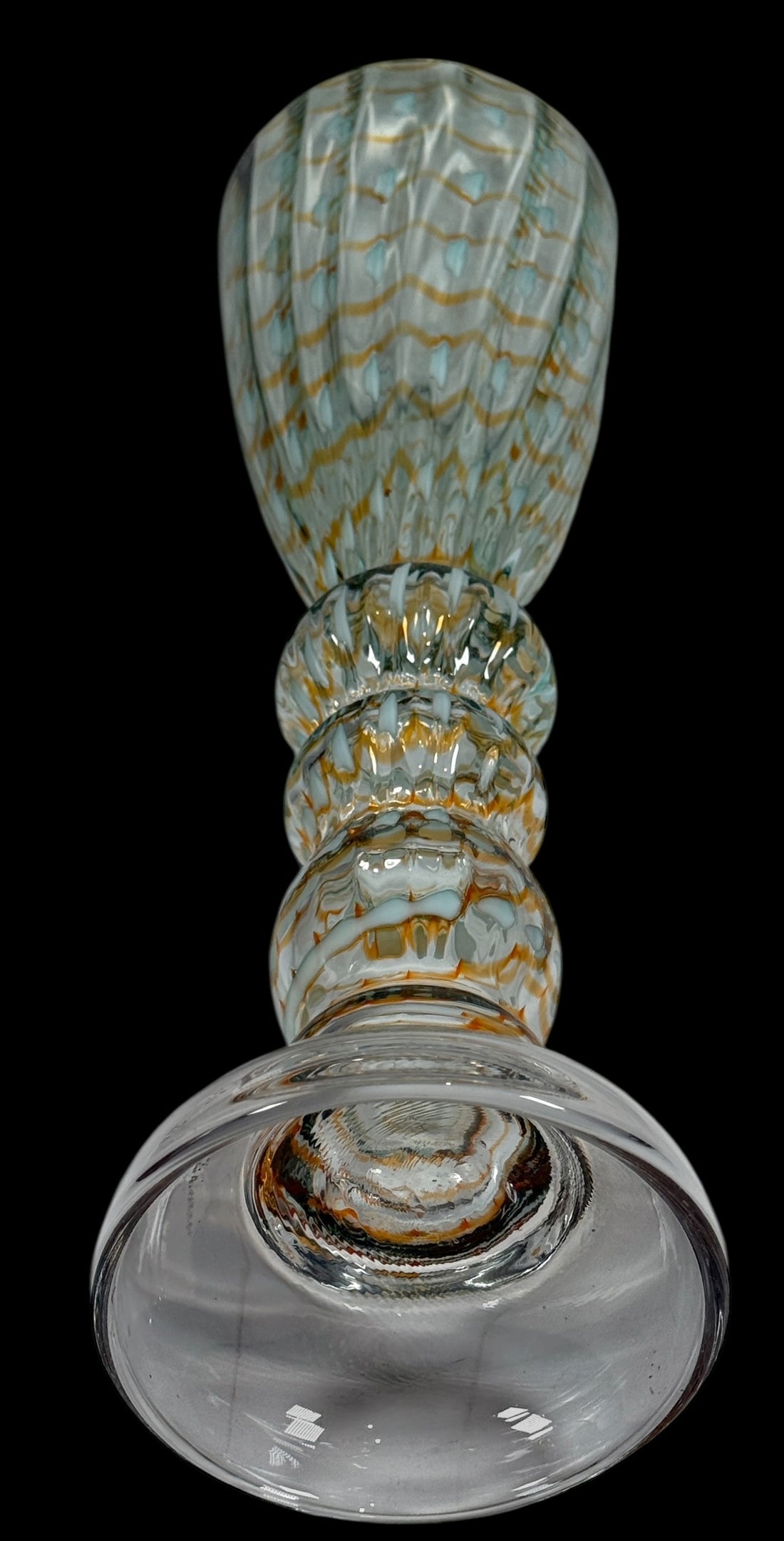 Large 15.5” Murano-Style Art Glass Vase – Gold & Enamel Optic Ribbed – Handblown Studio Glass
