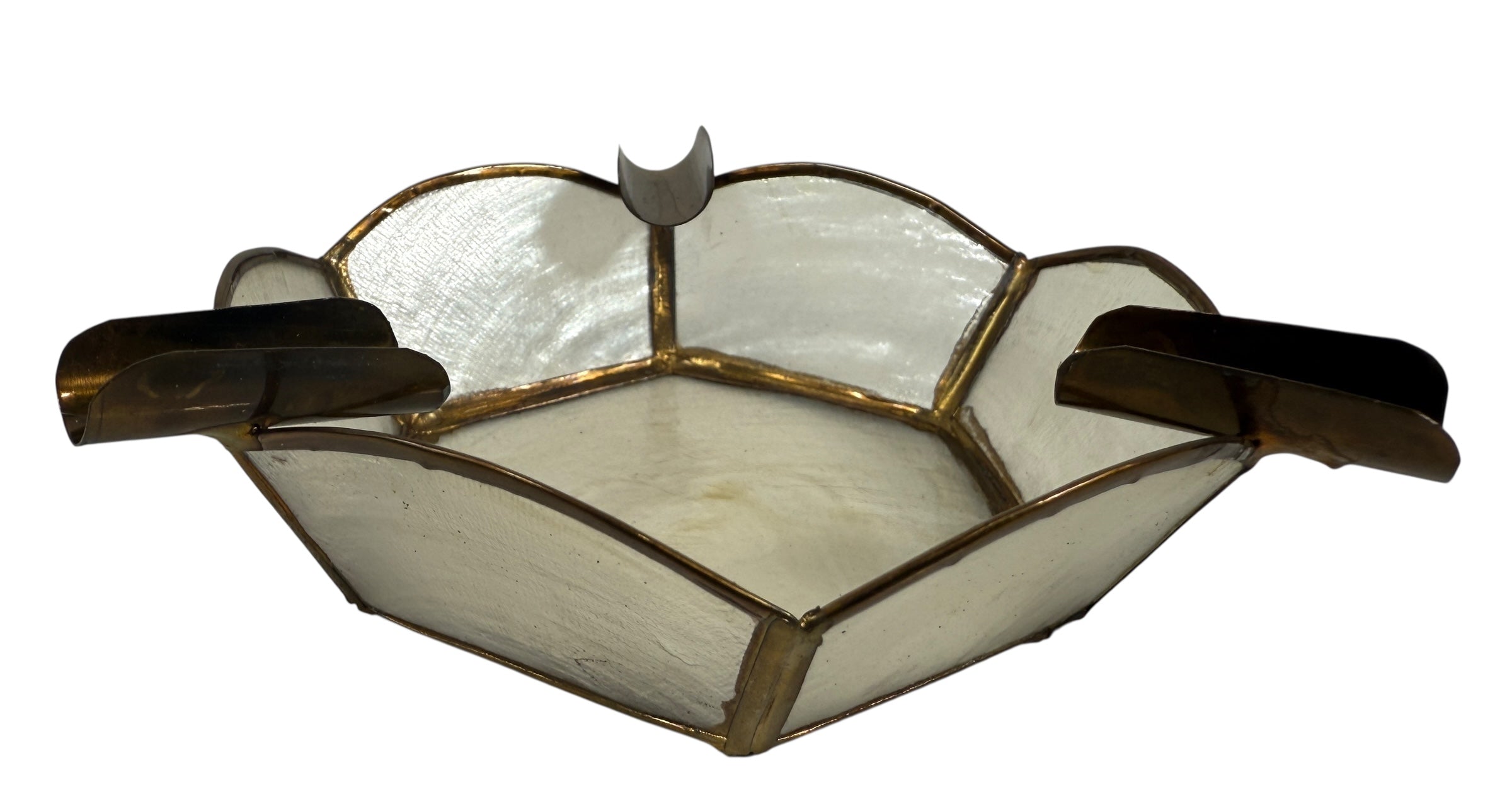 Vintage Capiz Shell & Brass Ashtrays – Set of 3 – Mid-Century Modern