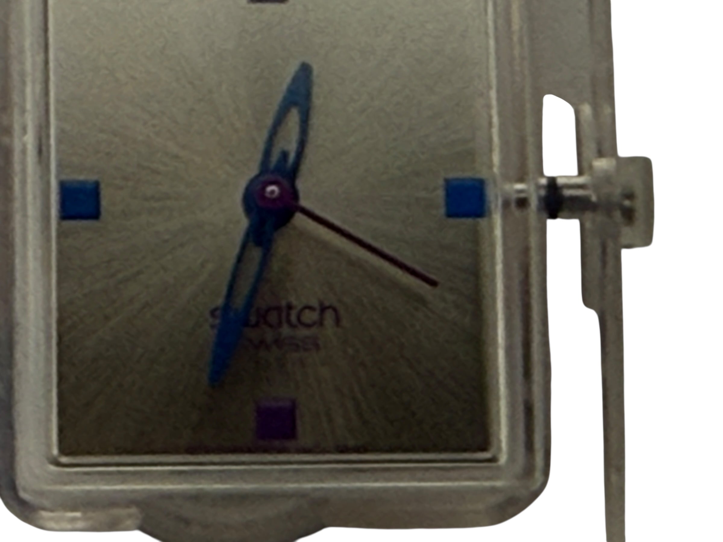 Montre-bracelet carrée vintage Swatch en émail – Bleu et violet