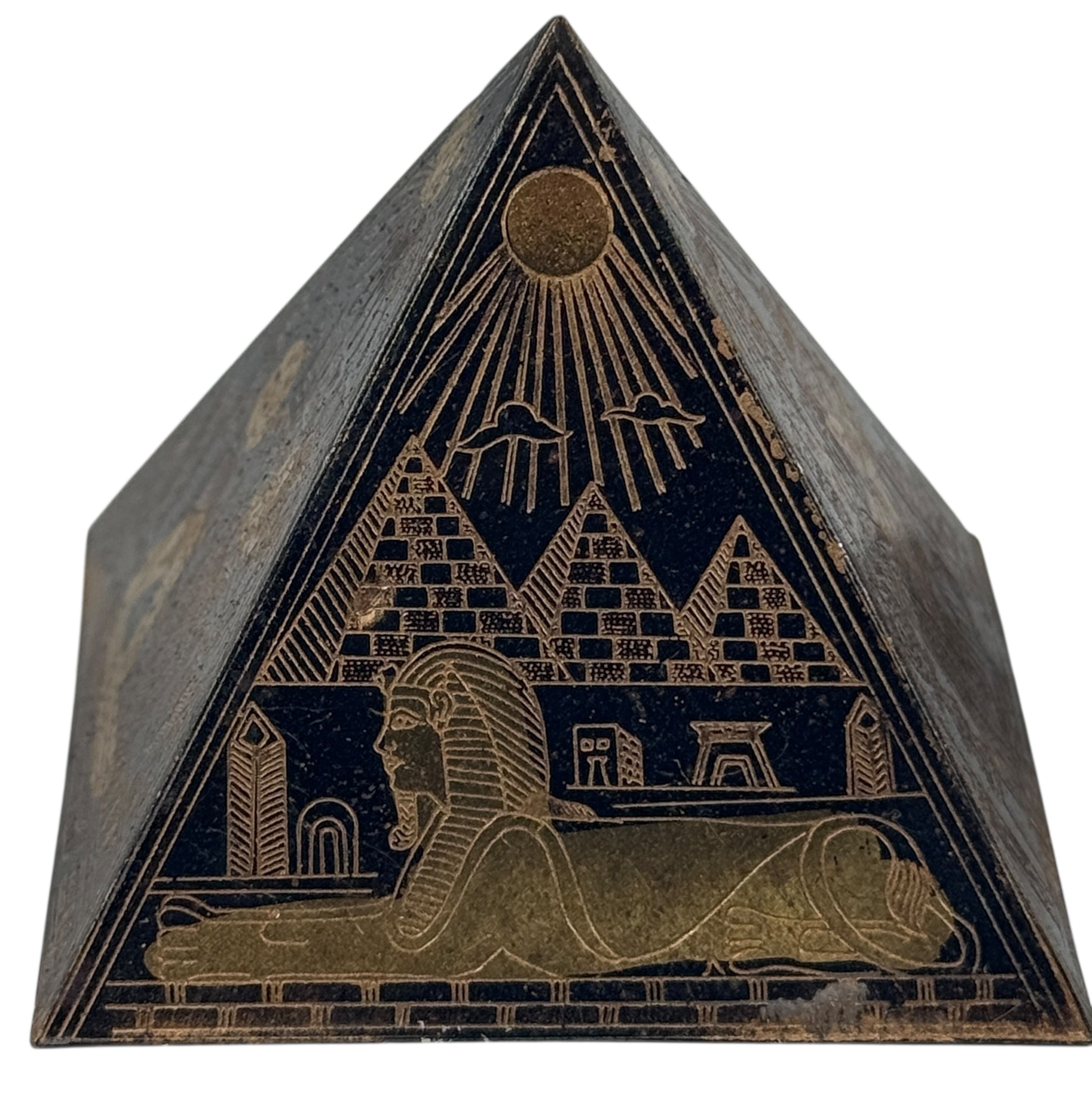 Set of 3 Etched Egyptian Pyramids Ornament Metal Desk decor Vintage