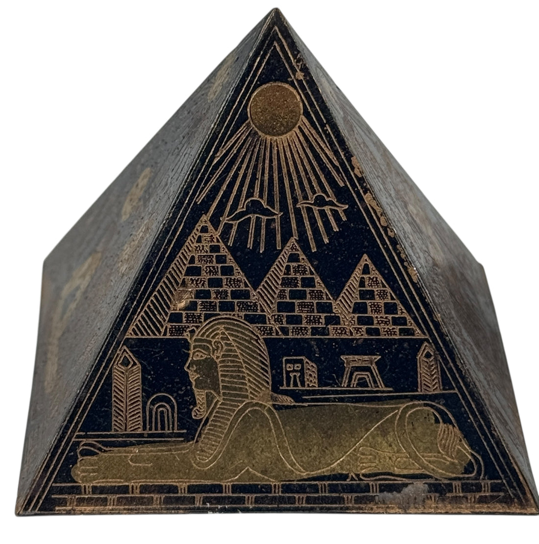 Set of 3 Etched Egyptian Pyramids Ornament Metal Desk decor Vintage
