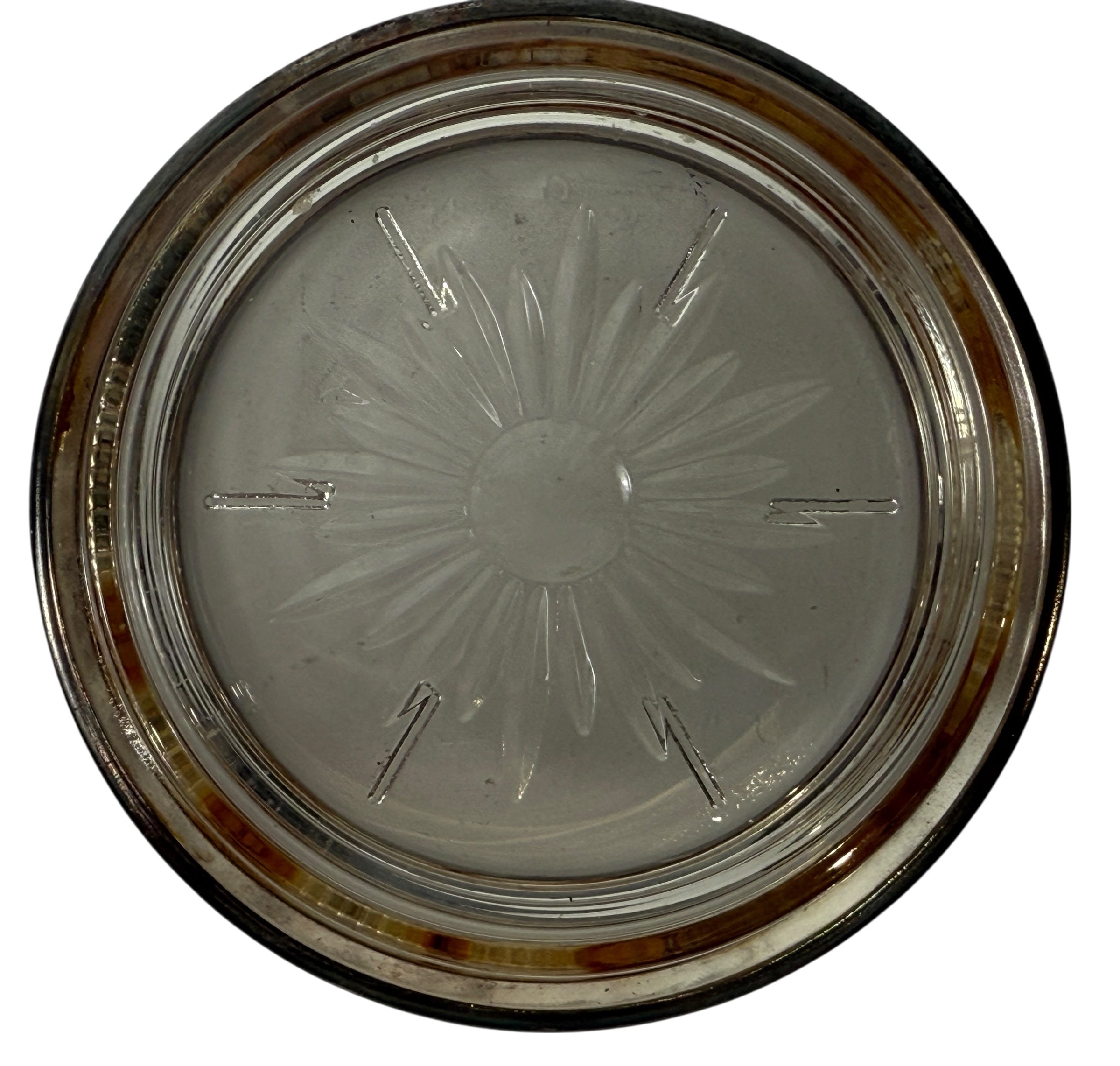 4 Vintage Leonard Old Crystal Glass Drink Coasters Made In Italy Silver Plated