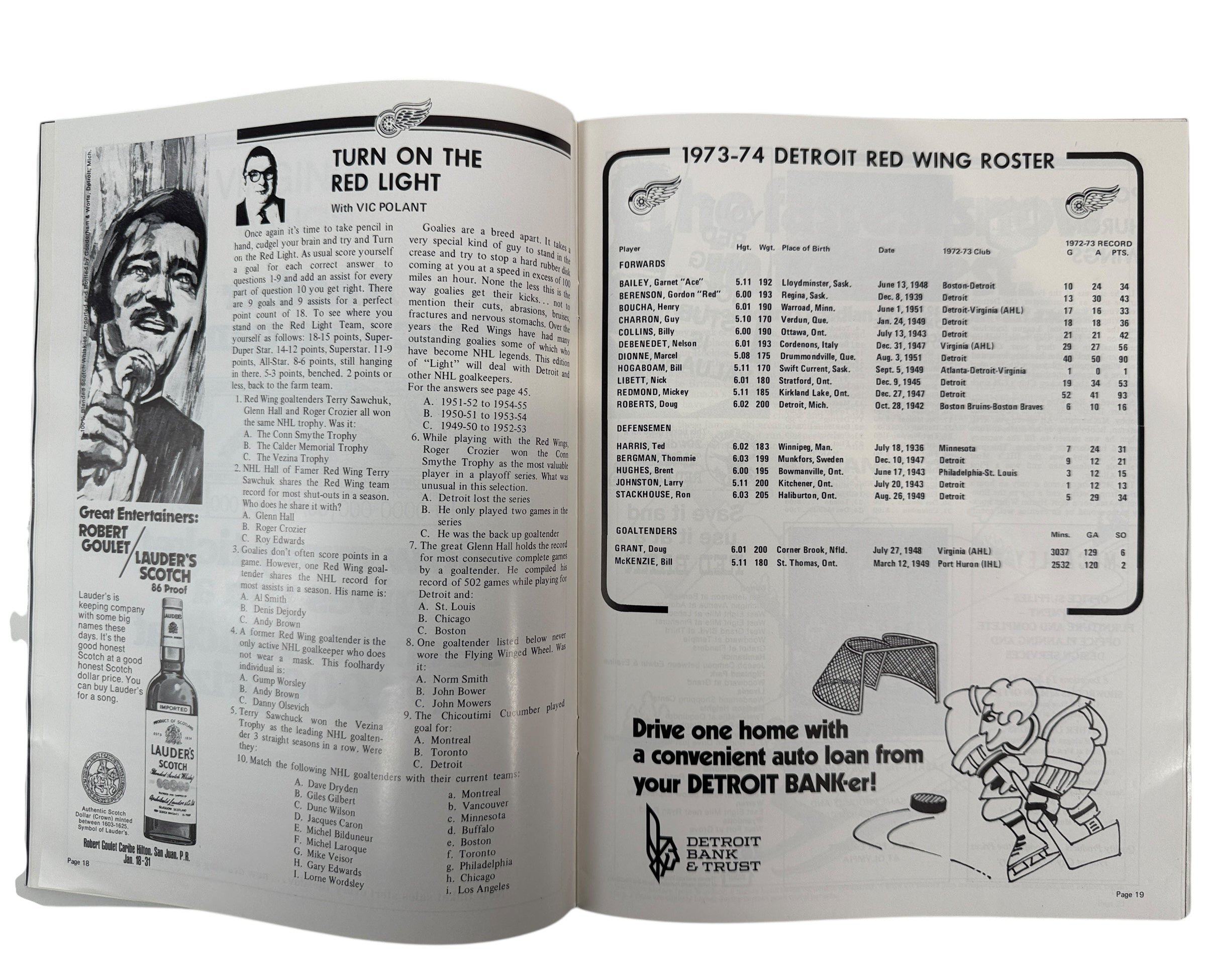 1973 NHL Goal Magazine – Red Wings vs Sabres, Dec 31