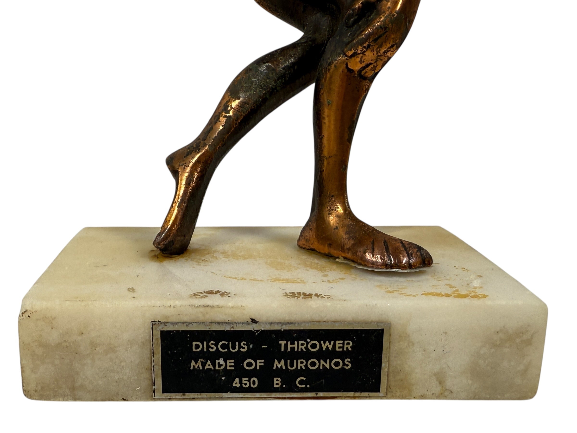 Statue de lanceur de disque grec vintage – Finition bronze sur marbre – (années 1950-1970)