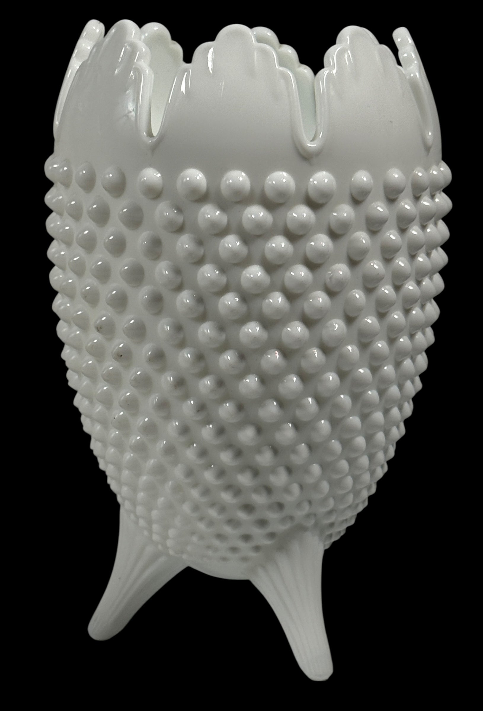 Vintage Fenton Milk Glass Hobnail Vase – 3 Toed, 8.5”