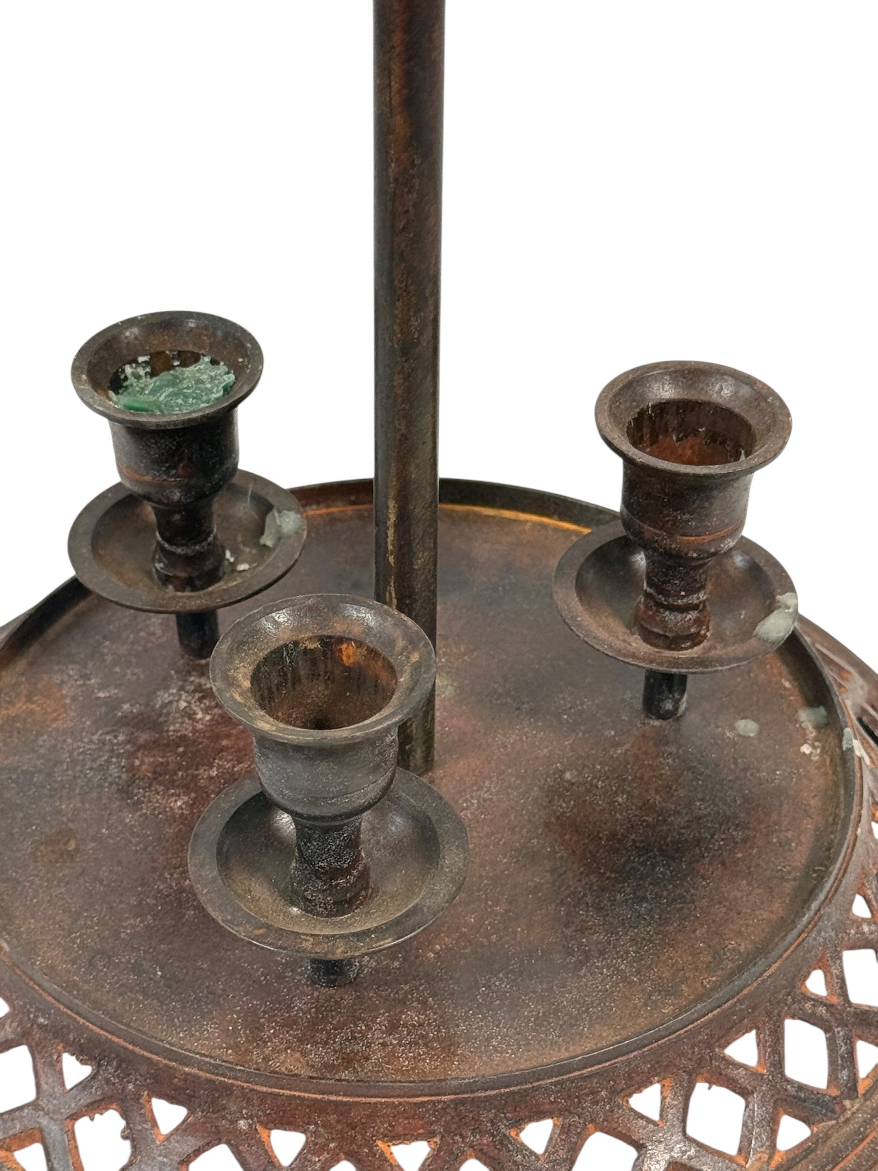 Support à fumeur antique en fonte victorienne avec bougeoirs – Base en treillis, fin du XIXe siècle.