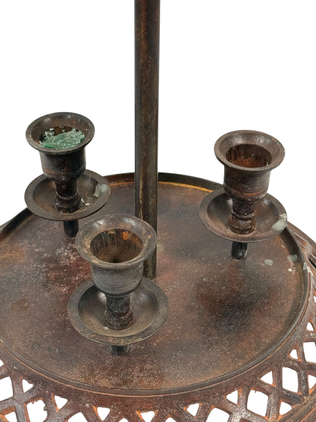 Support à fumeur antique en fonte victorienne avec bougeoirs – Base en treillis, fin du XIXe siècle.