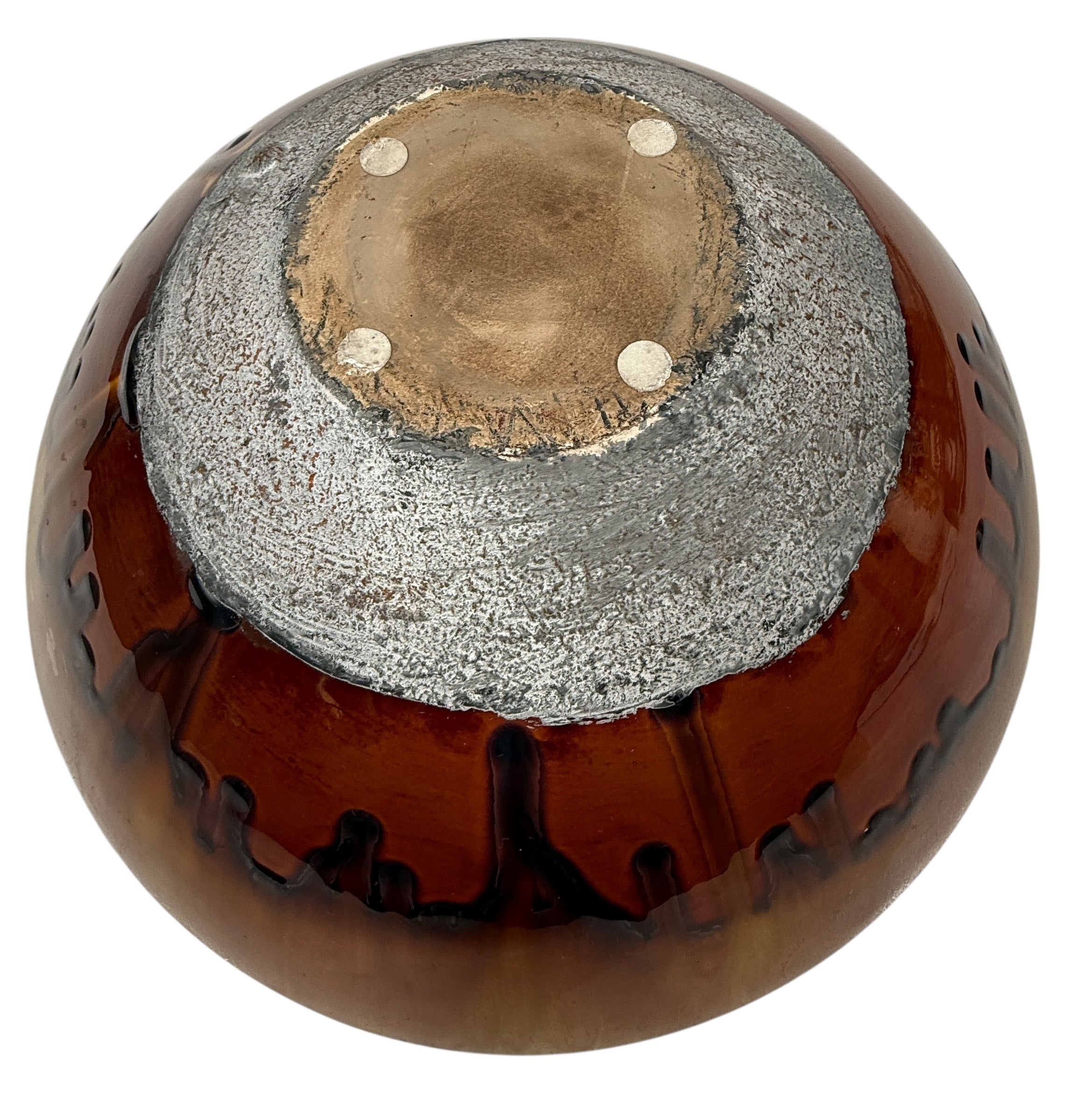 Large 12” Drip-Glaze Pottery Bowl – Amber & Espresso Mid-Century Style