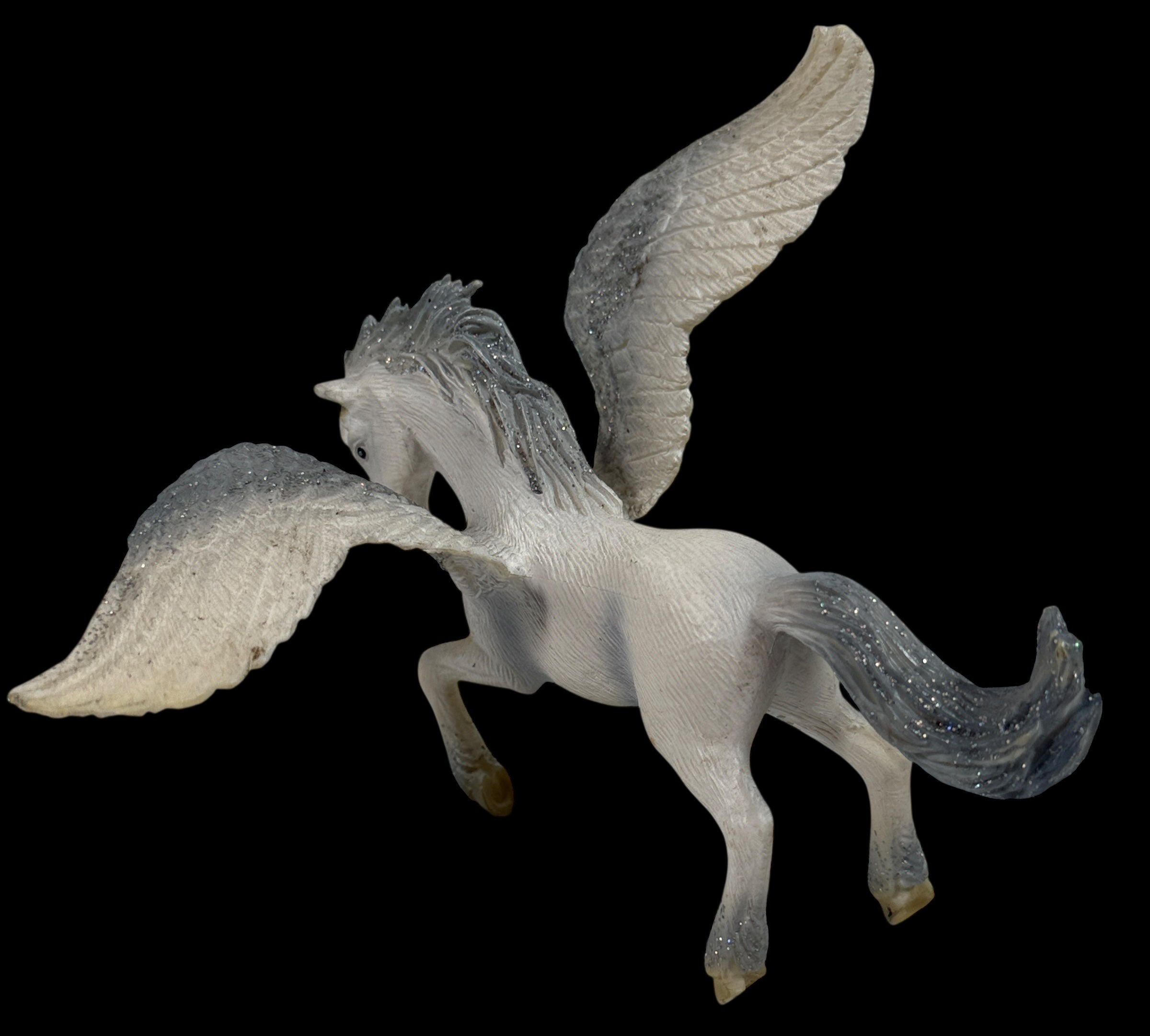 Figurine Pégase d'origine allemande – Cheval ailé à paillettes blanches