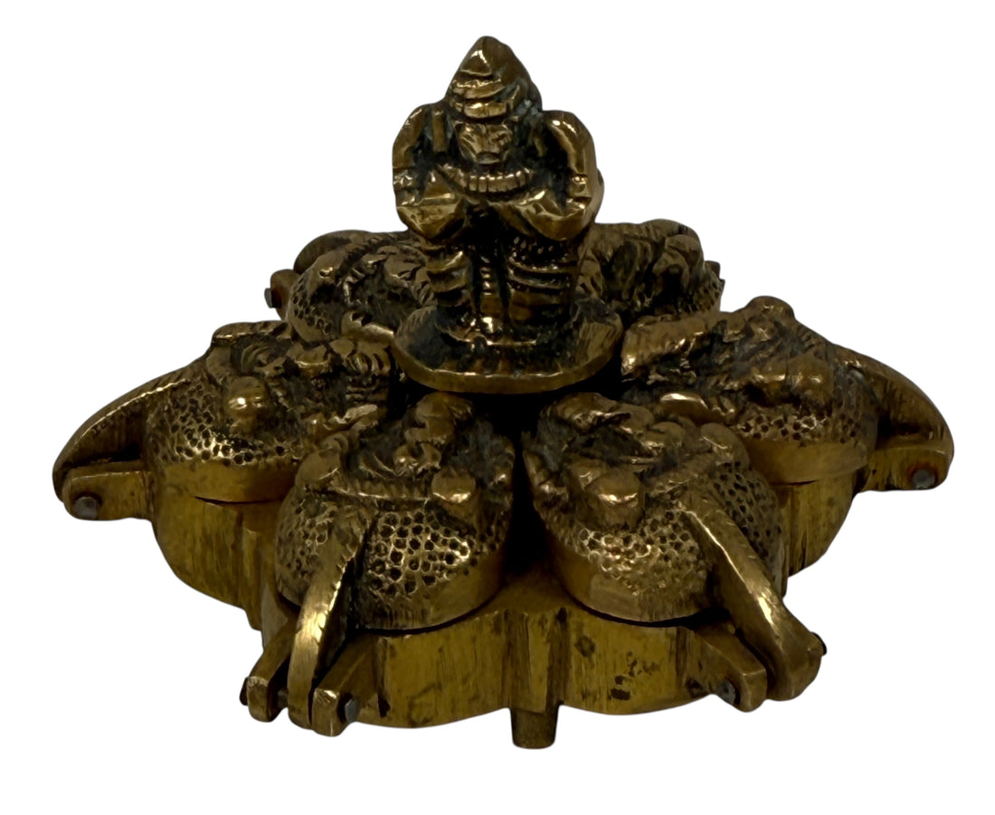 Vintage Indian Brass Folding Incense Burner – Six-Compartment Ganesha Lotus