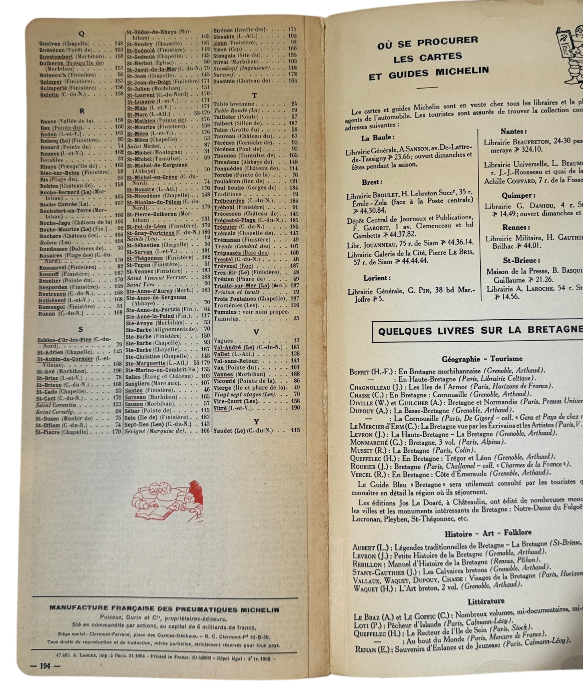 1959 Michelin Bretagne Guide Vert — 16e Édition